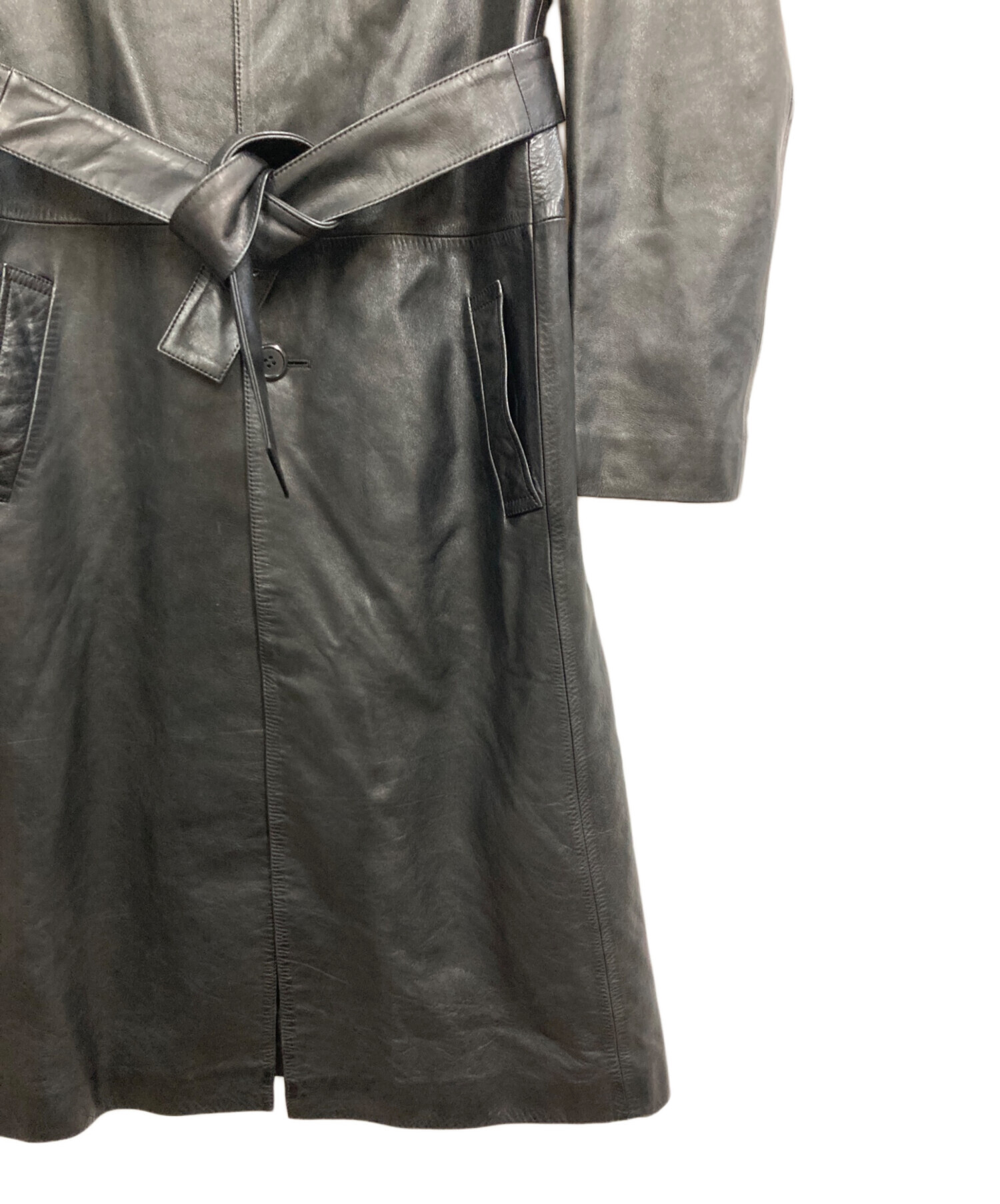 美品 FREEDOM 3L レザーコート ロング 牛革 ブラック Vintage 美品
