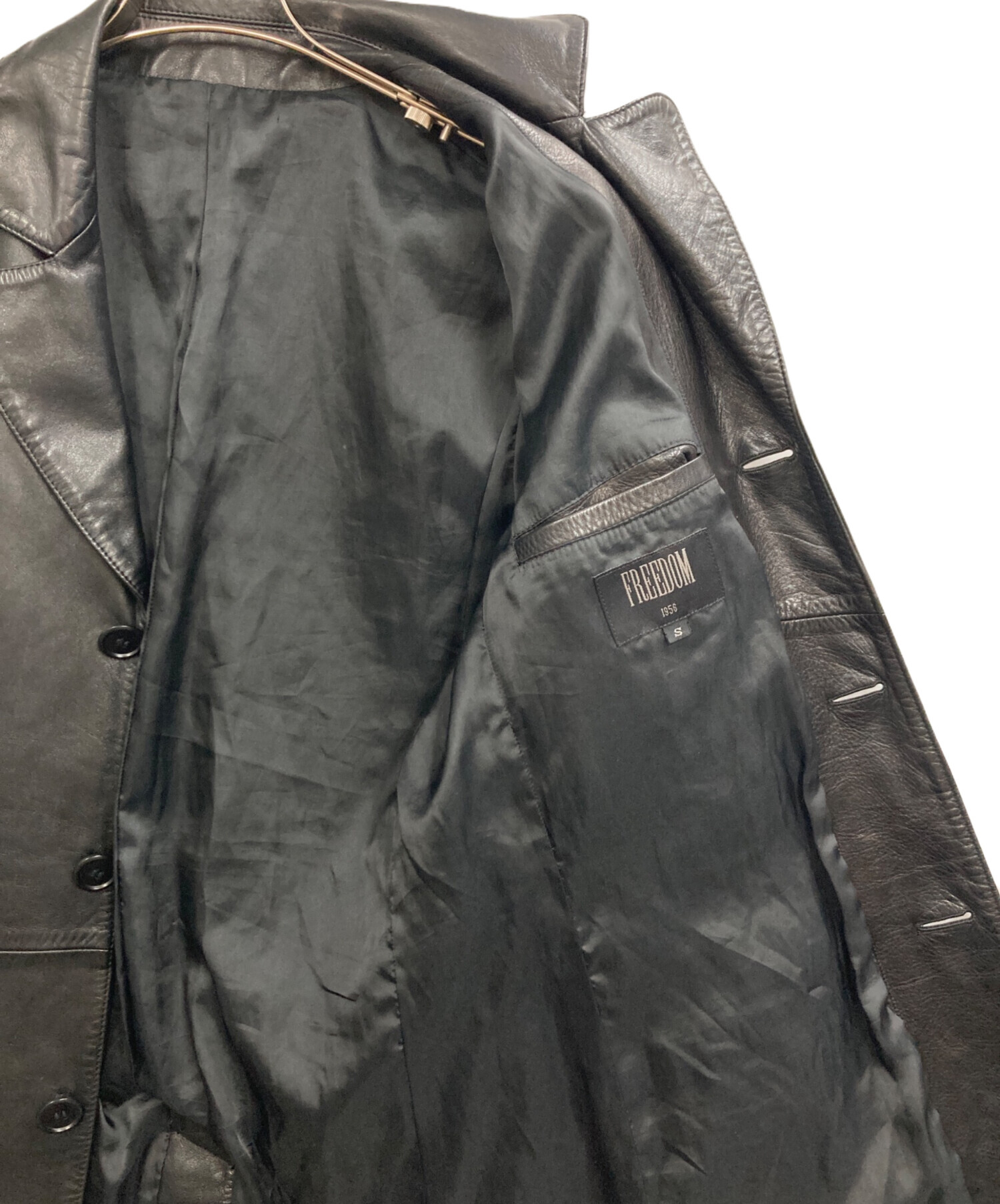 美品 FREEDOM 3L レザーコート ロング 牛革 ブラック Vintage 美品