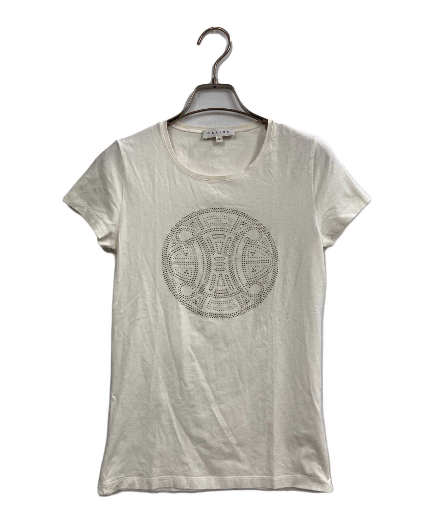 CELINE フィービー期 ブランドロゴデザイン　スパンコールTシャツ ビジュー 中古・古着通販】CELINE (セリーヌ) ビジューTシャツ ホワイト サイズ