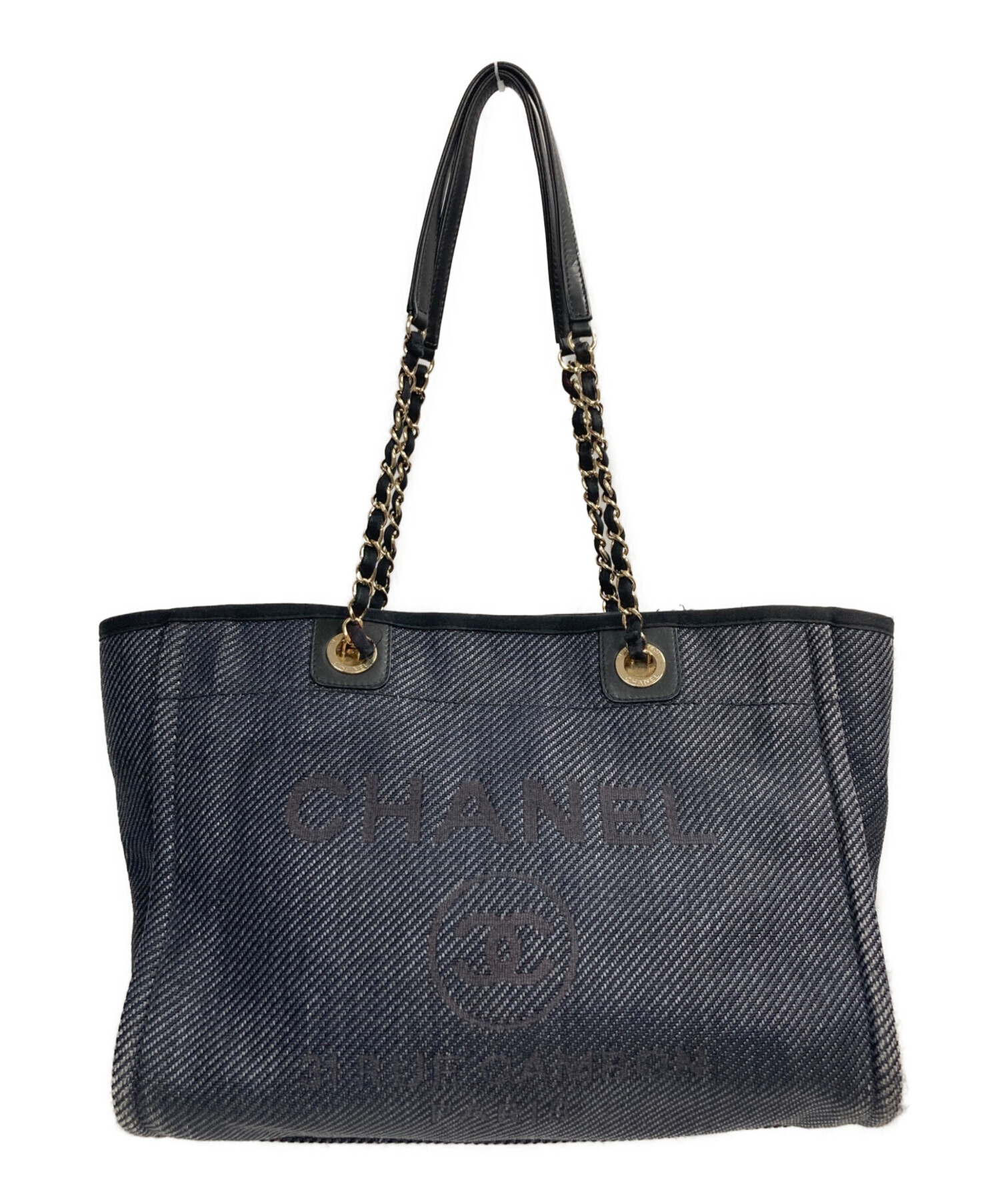 【CHANEL】ドーヴィル チェーントート MM ブルー 中古・古着通販】CHANEL (シャネル) ドーヴィルチェーントートMM