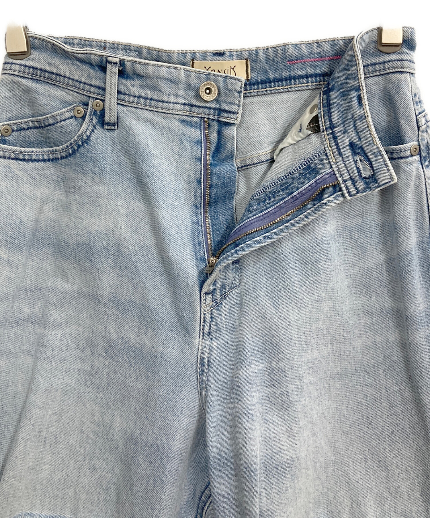 ヤヌーク　ワイドクラッシュデニムパンツ 中古・古着通販】YANUK (ヤヌーク) クラッシュワイドデニムパンツ
