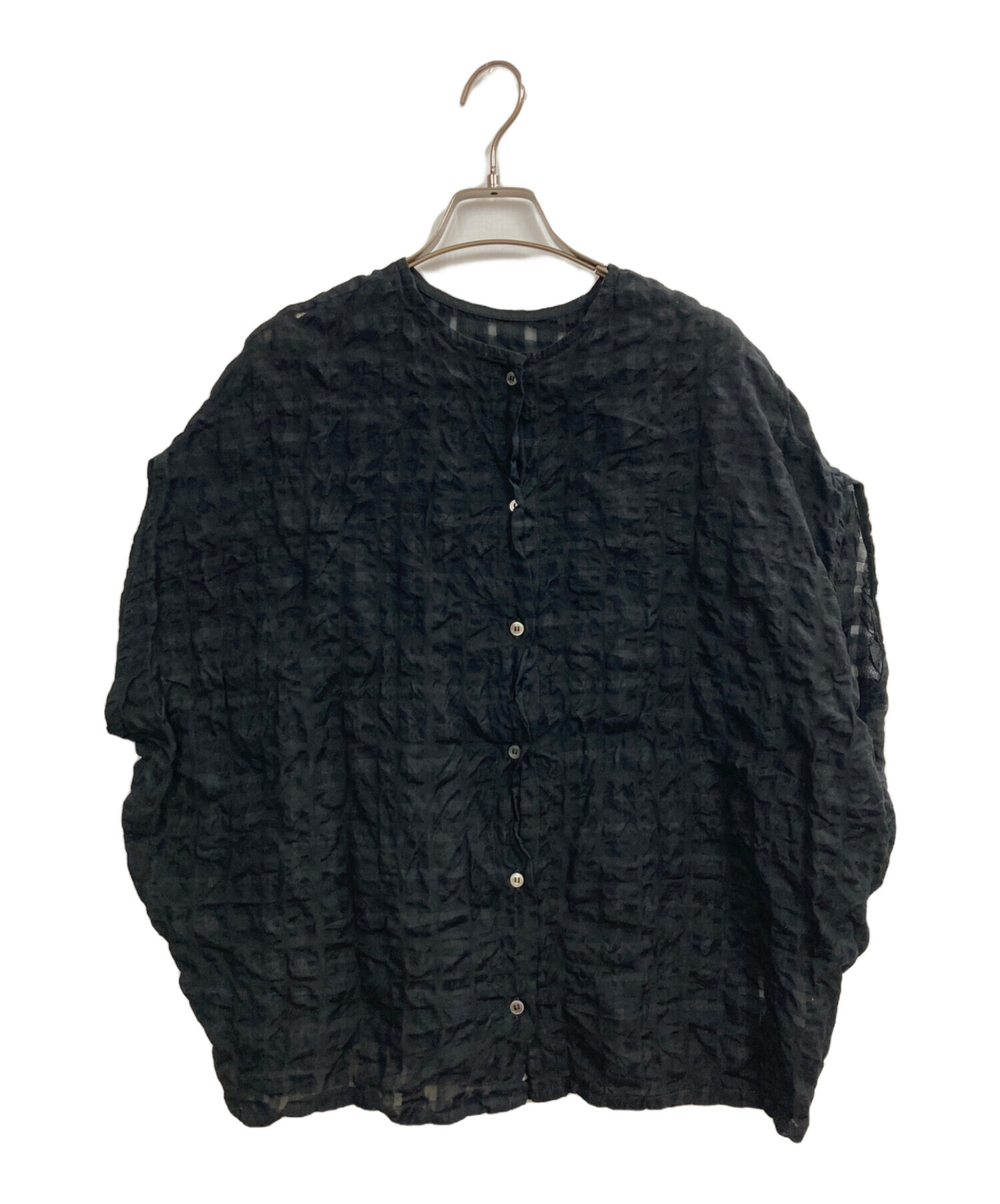 中古・古着通販】kagure (カグレ) シャドウチェックブラウス ブラック
