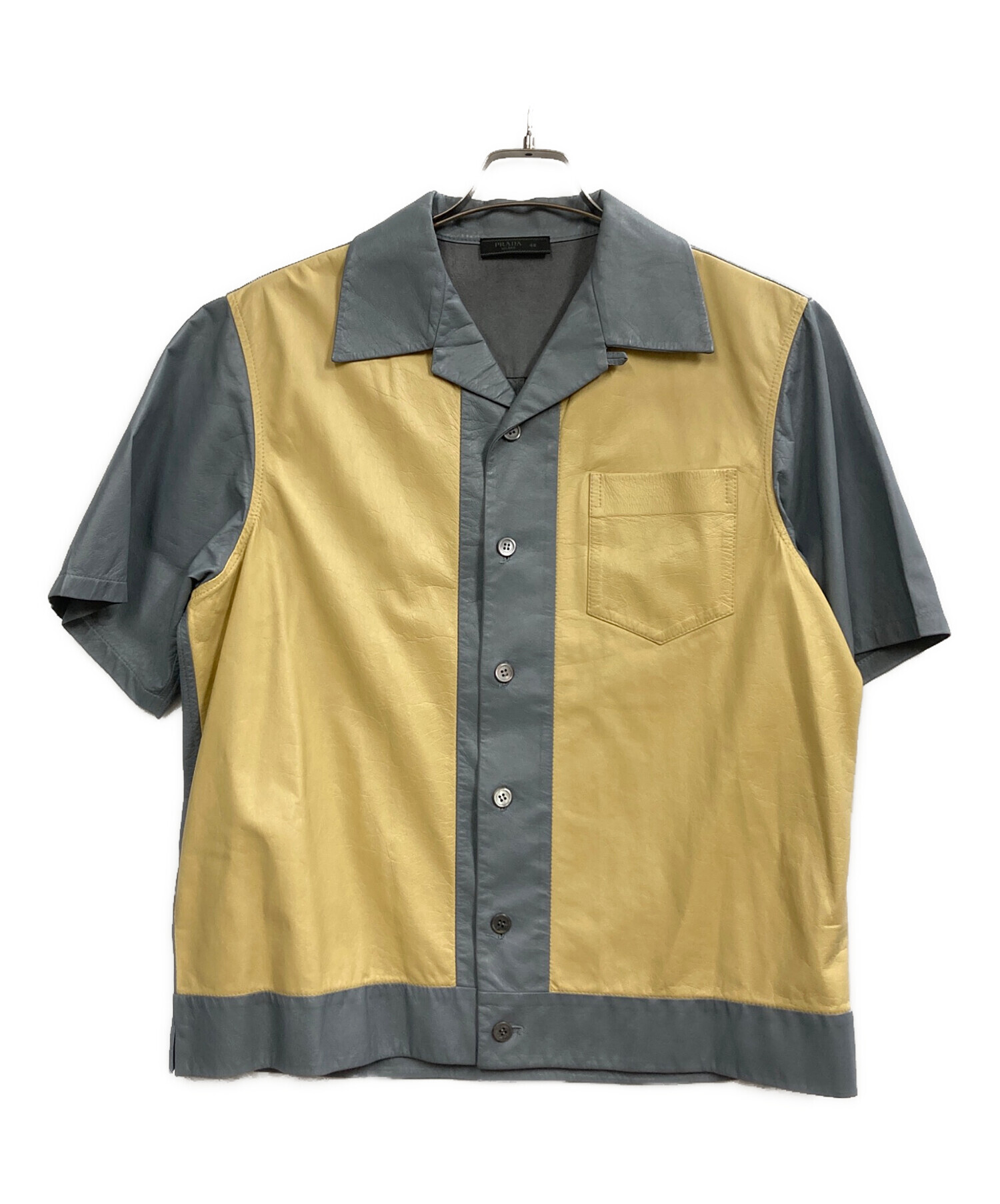 中古・古着通販】PRADA (プラダ) レザーオープンカラーシャツ ブルー 