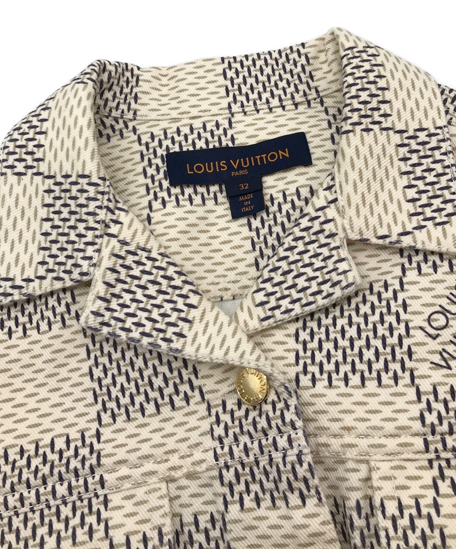 美品☆ルイヴィトン ダミエ柄裏地 シャツジャケット 金ボタン 七分袖 ベージュ LOUIS VUITTON】ルイヴィトン『ダミエ シャツジャケット sizeXXL
