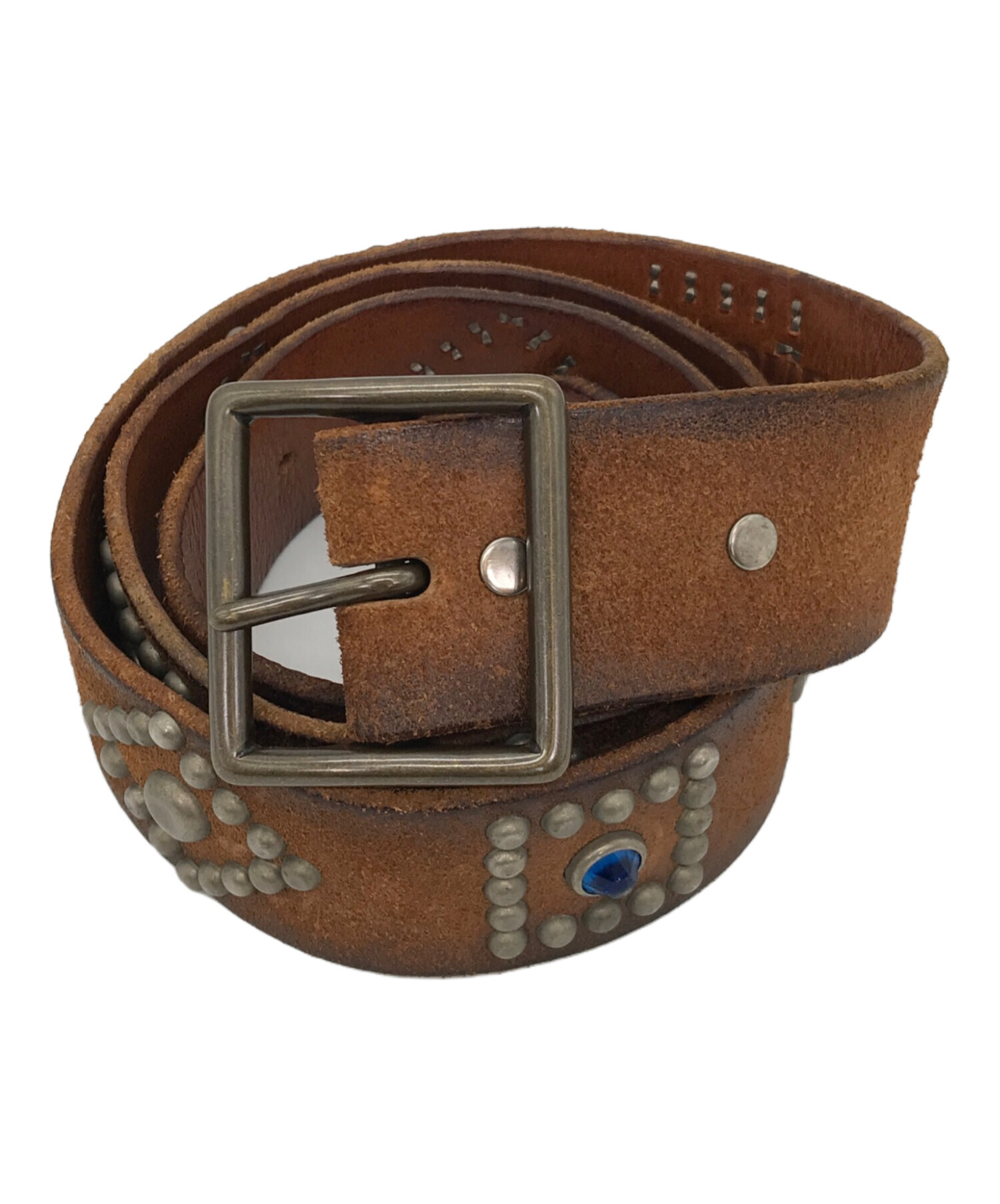 RRL DOUBLE RL ブラウンレザー スタッズベルト 38 USED 中古・古着通販】RRL (ダブルアールエル) スタッズレザーベルト