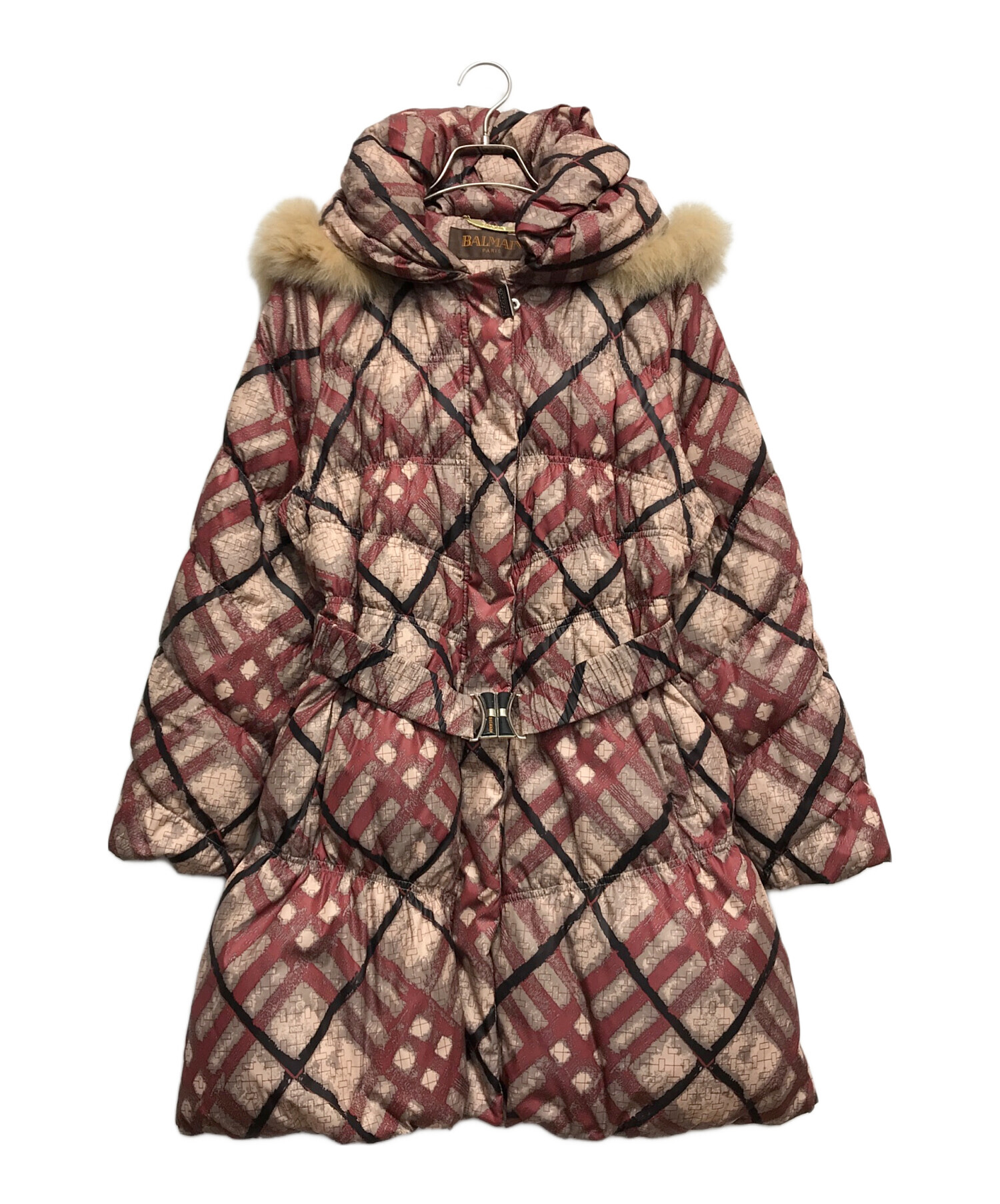 中古・古着通販】BALMAIN (バルマン) 総柄ダウンコート レッド サイズ 