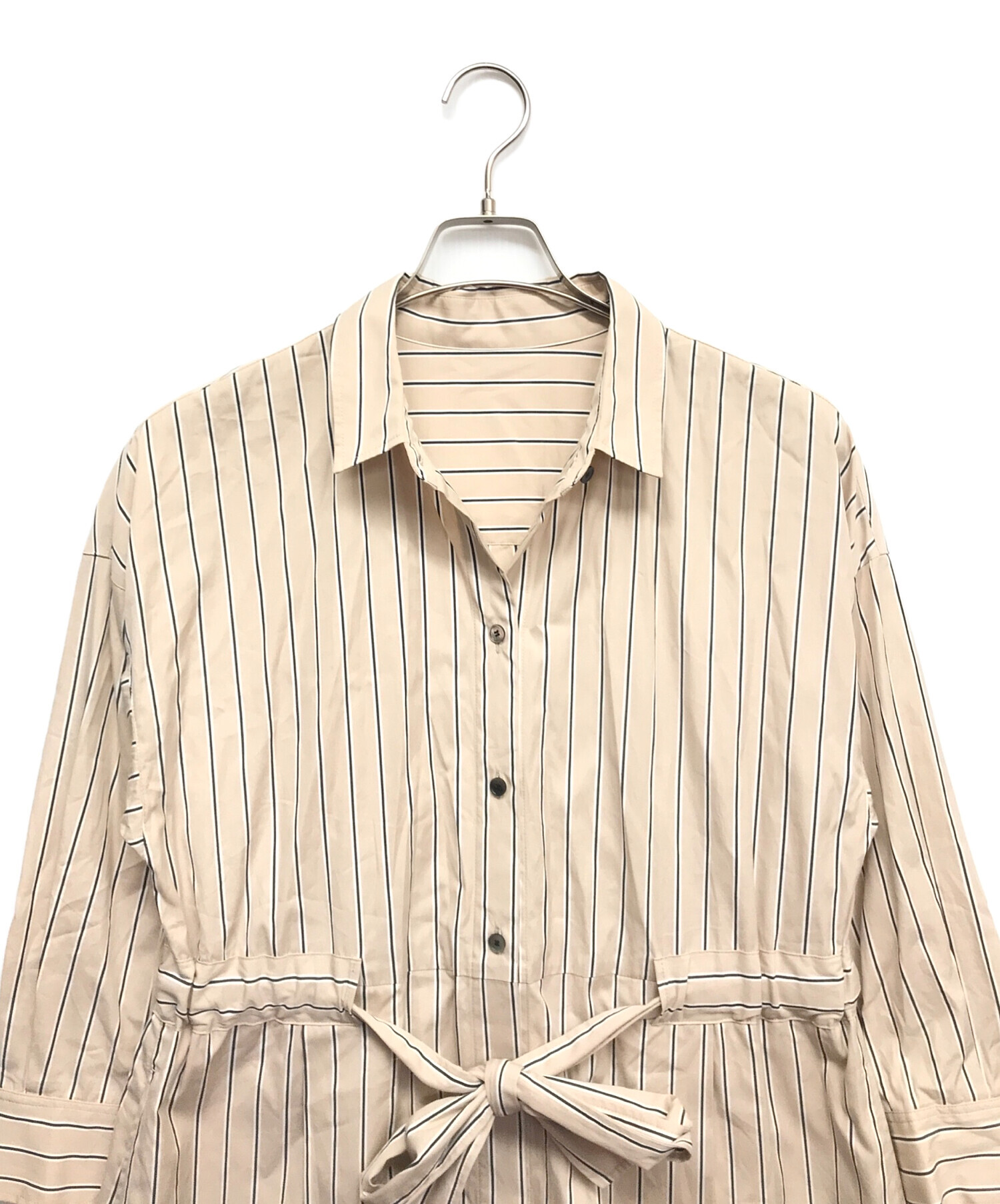 中古・古着通販】ANAYI (アナイ) ストライプシャツワンピース ベージュ