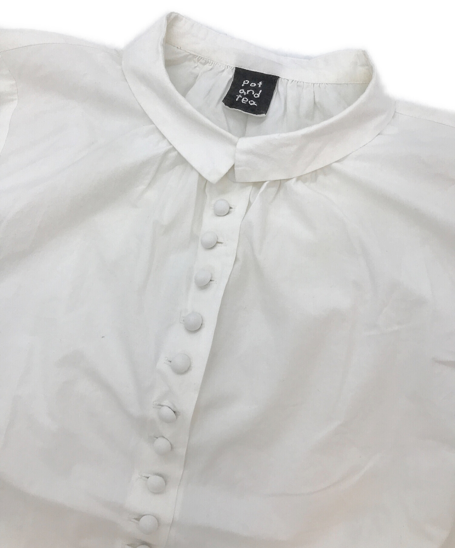 Pot and Tea 釦たくさん襟付きブラウス Mサイズ 白 ホワイト ロング