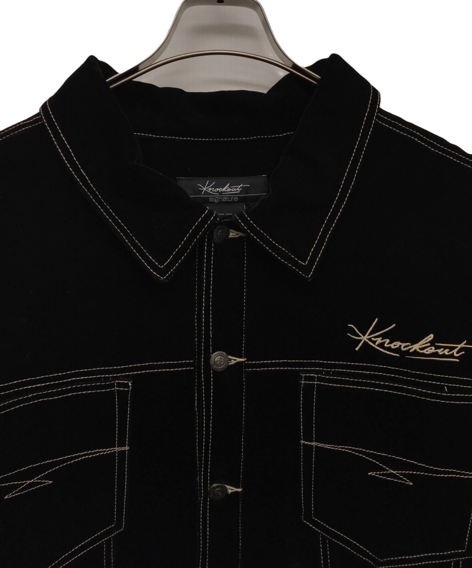 OLD レトロ ベロアジャケット ブラック 古着 shark italy 中古・古着通販】KNOCKOUT (ノックアウト) ベロアジャケット ブラック