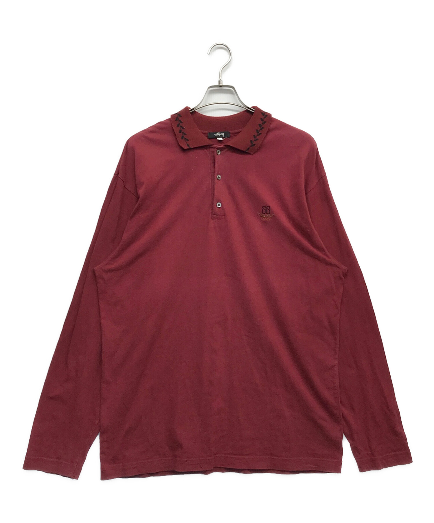 中古・古着通販】stussy (ステューシー) 長袖ポロシャツ レッド サイズ 