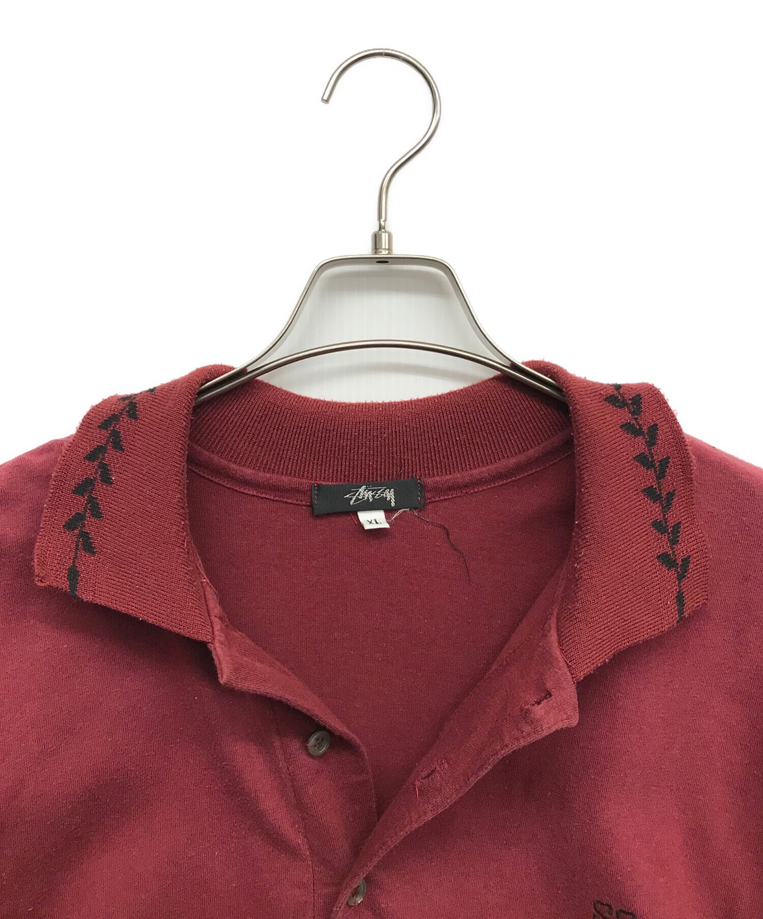中古・古着通販】stussy (ステューシー) 長袖ポロシャツ レッド サイズ 
