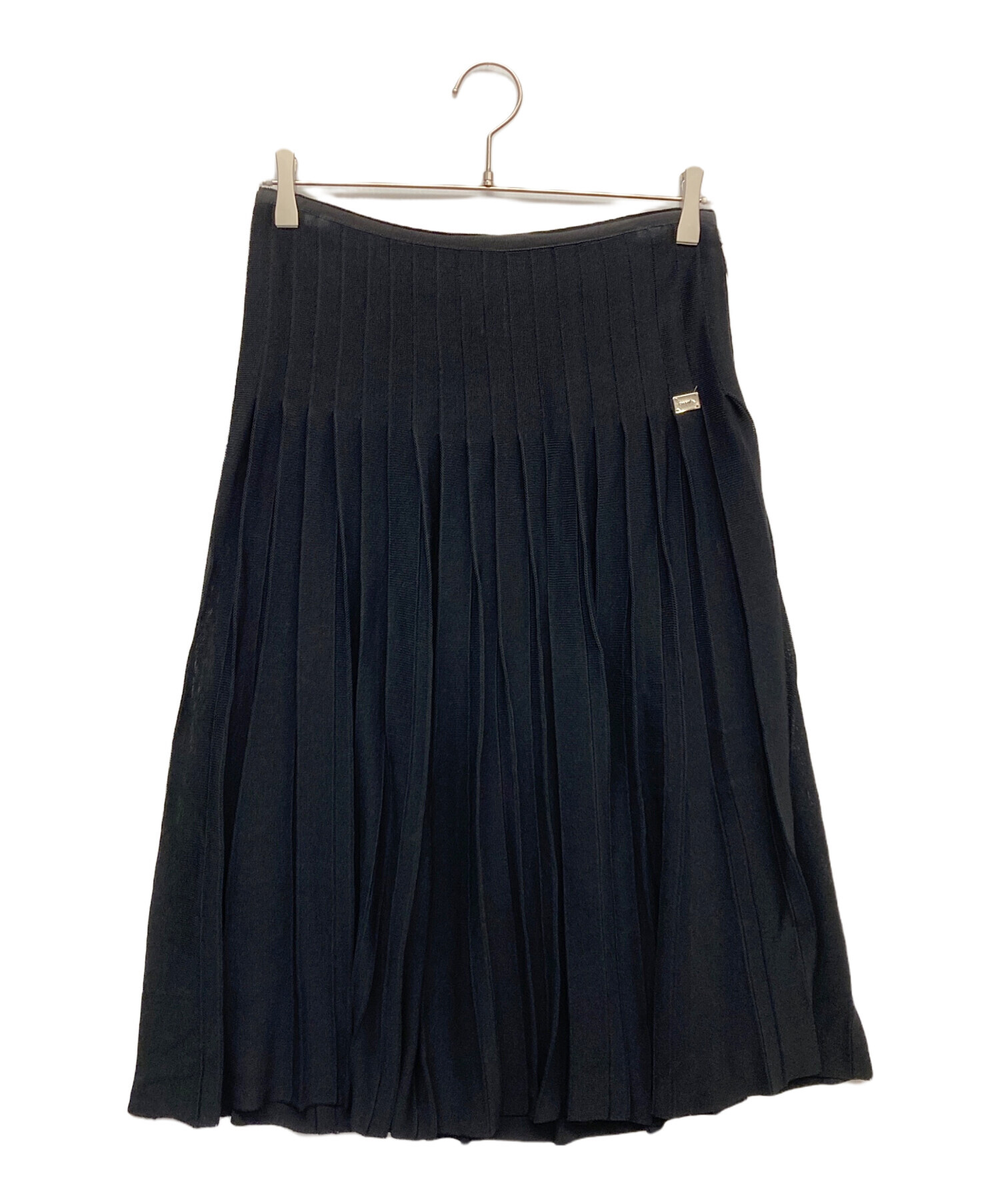 CHANEL 黒のプリーツスカート 中古・古着通販】CHANEL (シャネル) ニットプリーツスカート ブラック