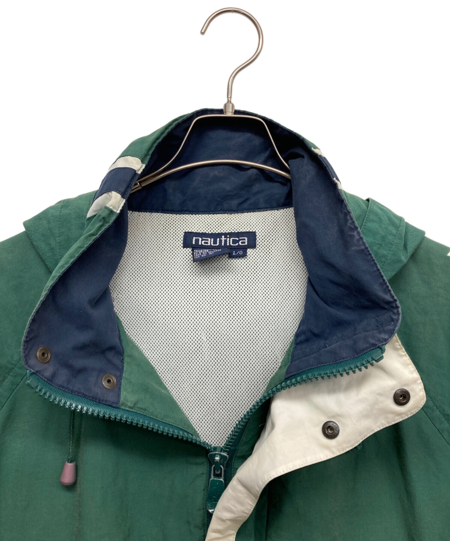 NAUTICA オリーブグリーン ジャケット Vintage Nautica Men's Green White Blue TriColor Hooded Light