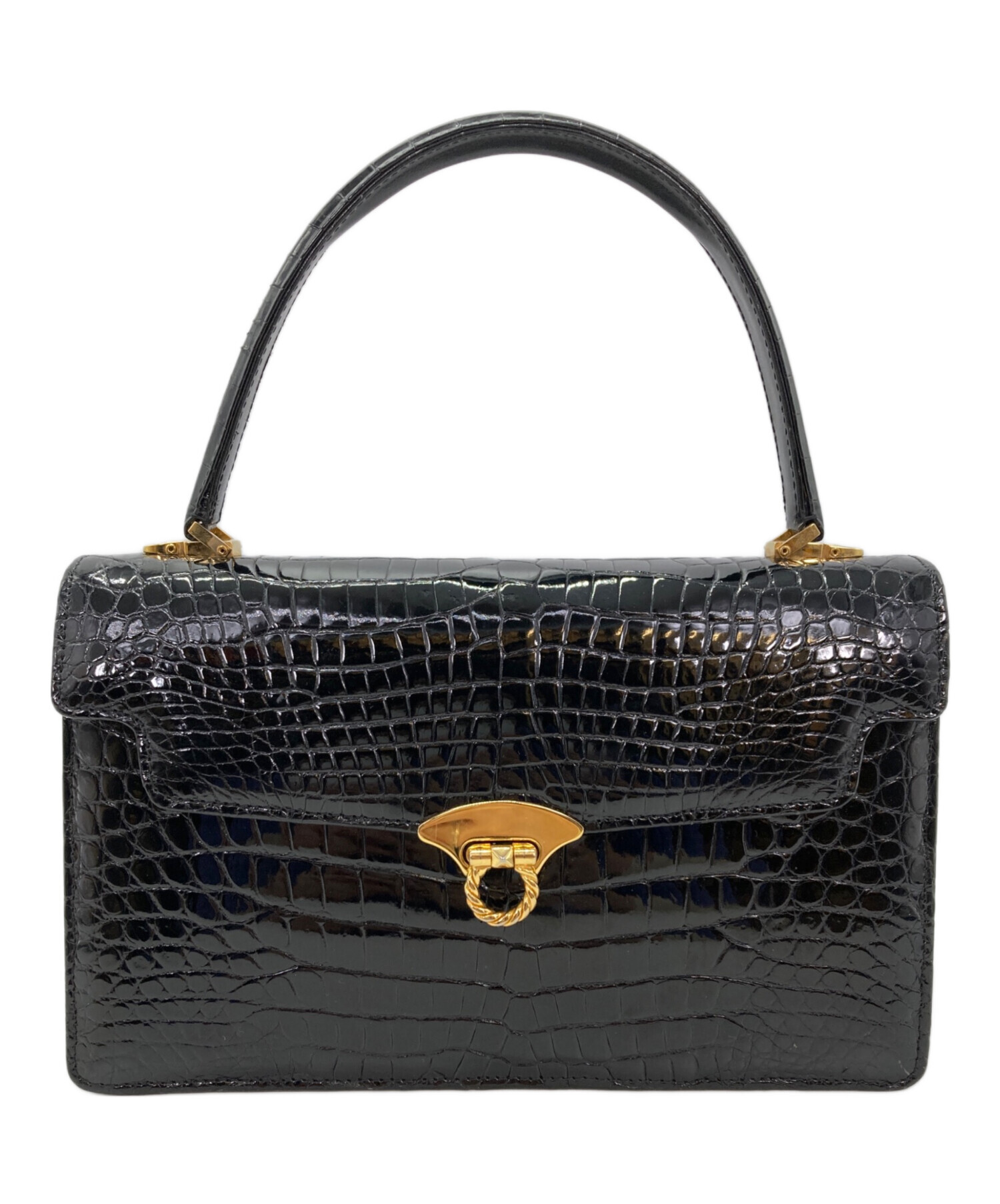 Genghiz.K シャイニングクロコダイル ハンドバッグ ゴールド金具 Genghiz.K シャイニングクロコダイル ハンドバッグ ゴールド金具