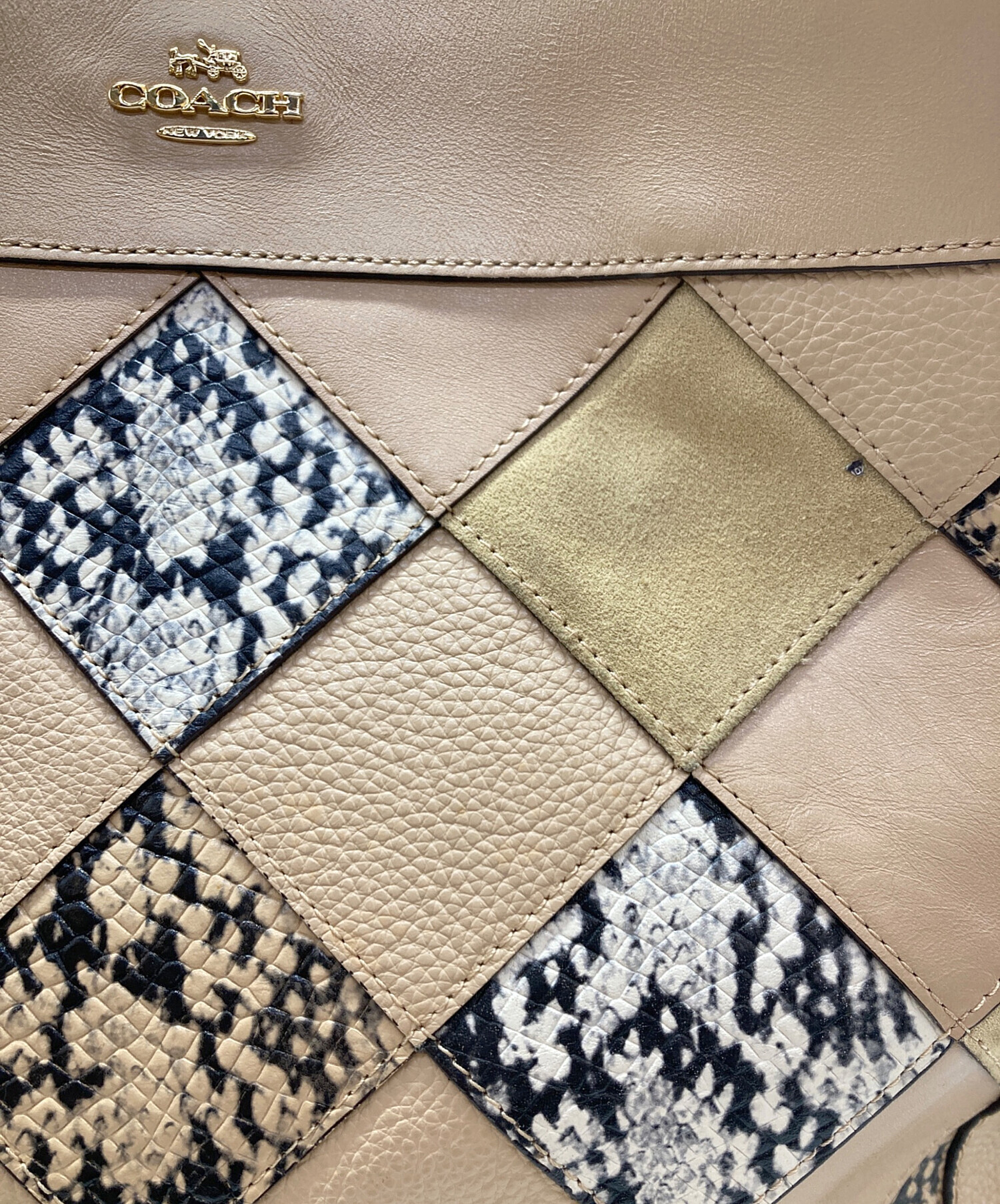 中古・古着通販】COACH (コーチ) パッチワーク トートバッグ ベージュ 