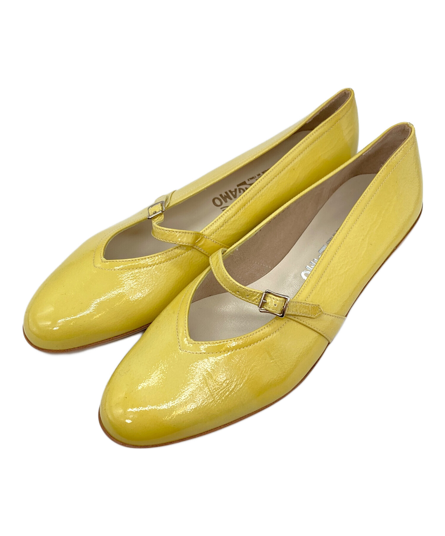 Salvatore Ferragamo イエロー フラットパンプス 6.5 安い大セール Ferragamo イエローリボンフラットシューズ 【公式通販】