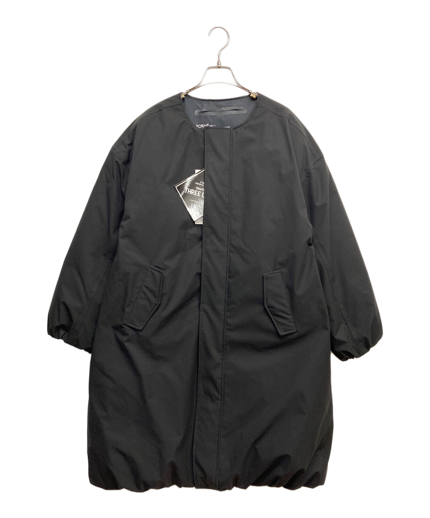 中古・古着通販】forme (フォルメ) ノーカラーダウンコート ブラック 