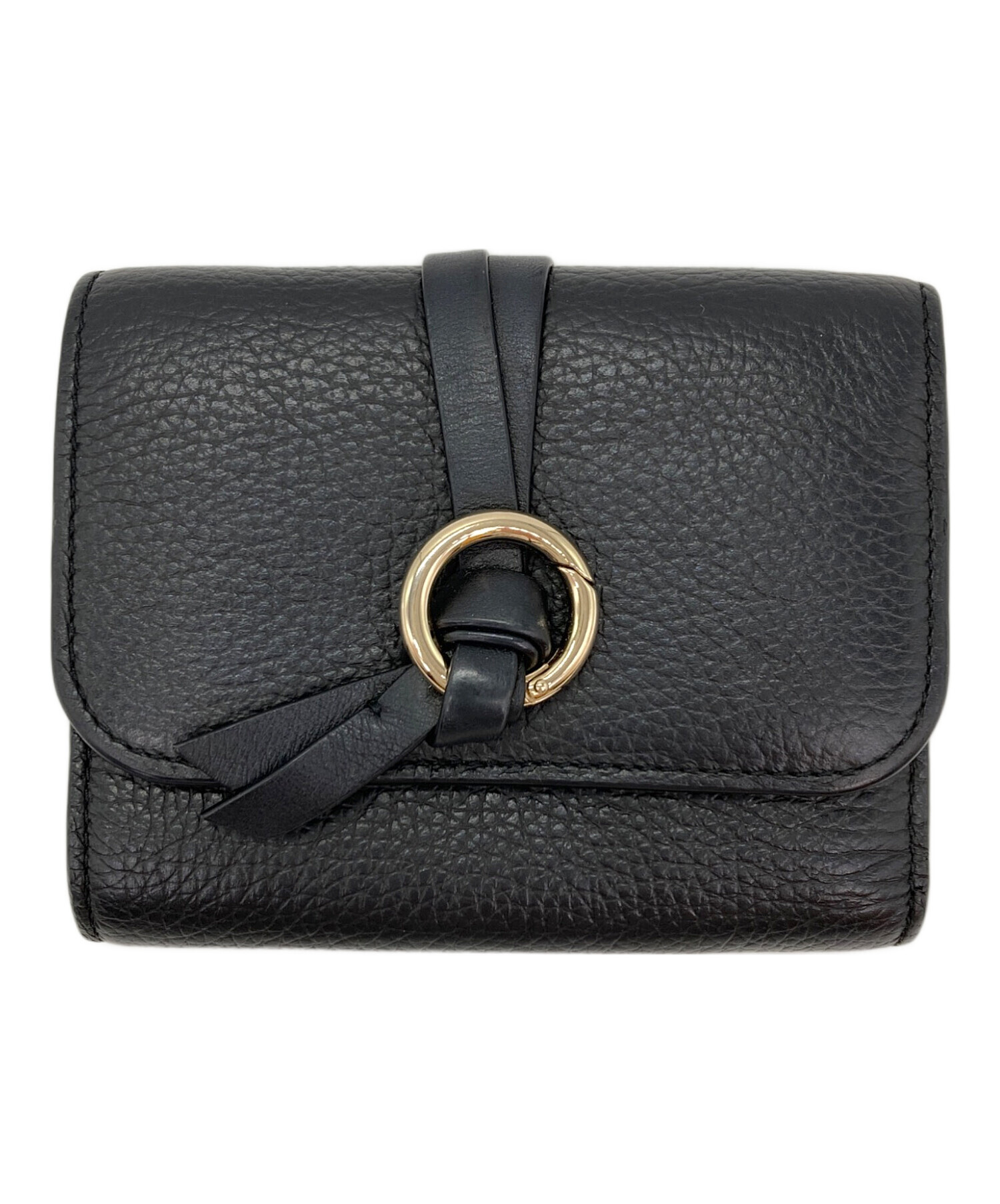 美品 Chloe クロエ Alphabet ミニトリフォールド ウォレット グレインレザー 三つ折り財布 小銭入れ有 黒 ブラック ゴールド レディース 古着 中古 USED Chloe（クロエ） 財布 三つ折り財布 ALPHABET MINI TRI FOLD