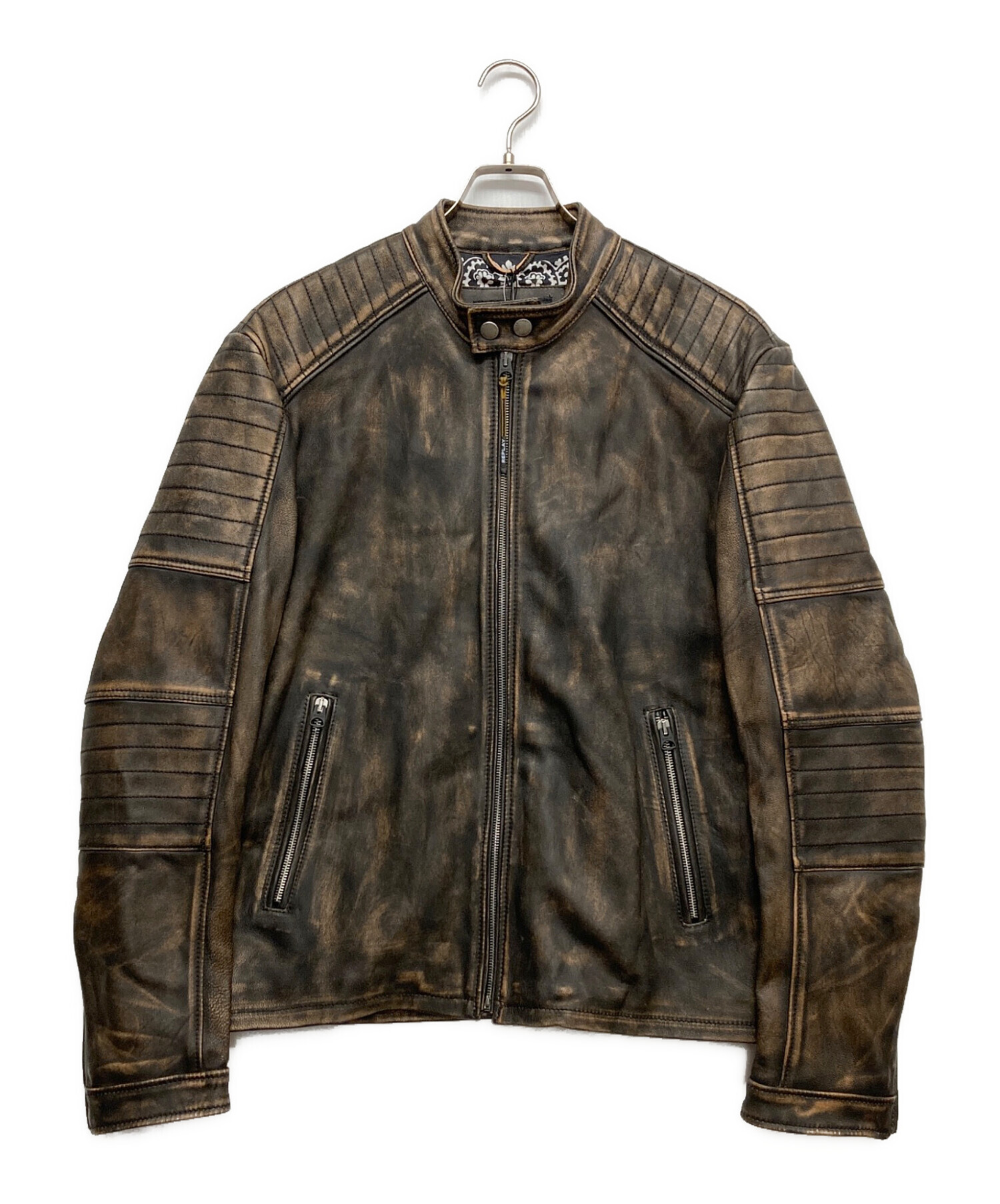新品 REPLAY リプレイ ライダースジャケット ロッカーズ ヴィンテージ M リプレイ レザージャケット シープレザースプレーペイントジャケット