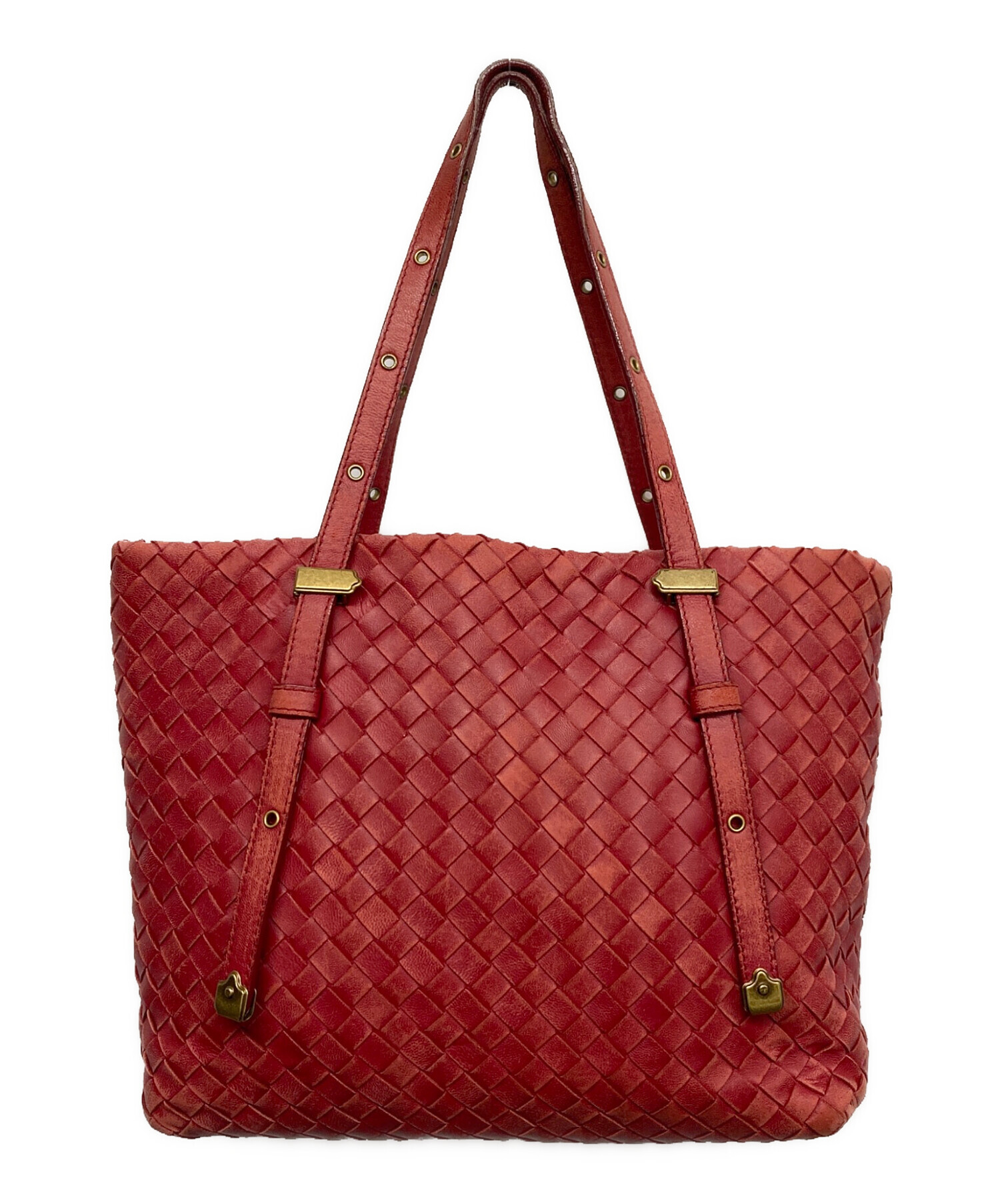 BOTTEGA VENETA ボッテガベネタ　イントレチャートハンドバッグ赤中古 中古・古着通販】BOTTEGA VENETA (ボッテガベネタ) イントレチャート