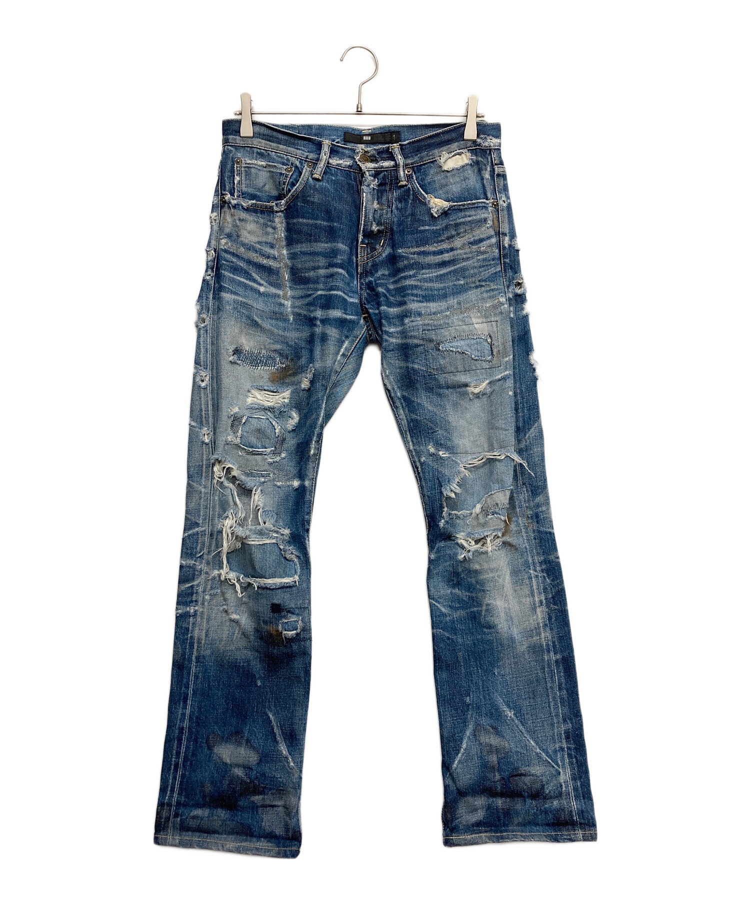 中古・古着通販】PLEIN FOUR (プランフォー) ダメージデニムパンツ