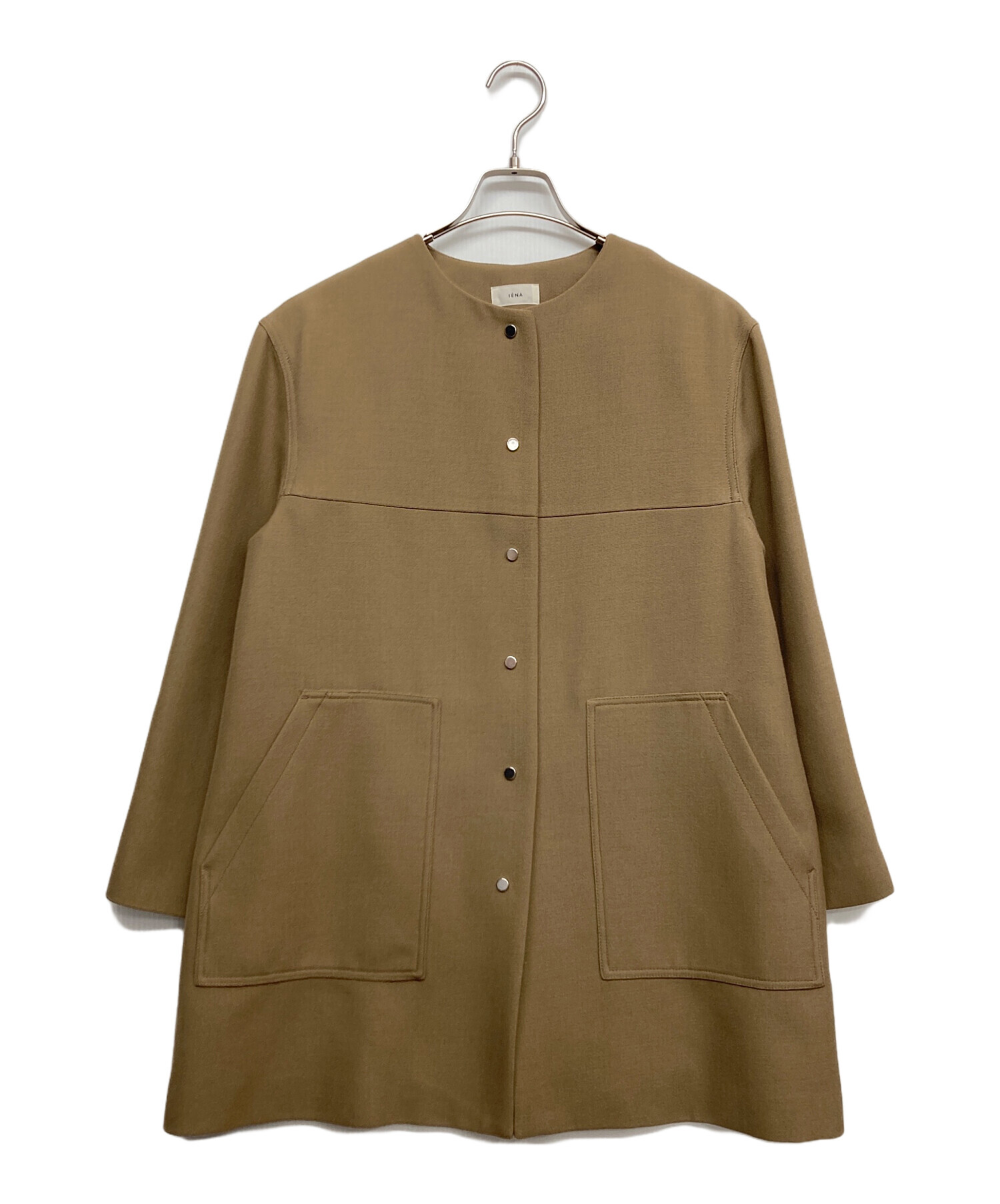 【新品】 IENA 二重織ギャバBOXYコート イエローベージュ / 36 中古・古着通販】IENA (イエナ) BOXYノーカラーコート ブラウン サイズ