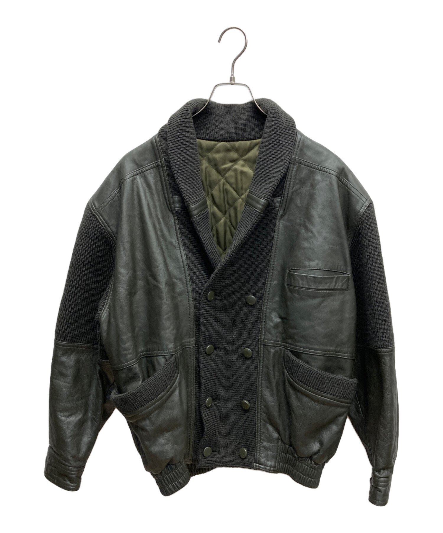 中古・古着通販】LANCEL (ランセル) レザー切替ジャケット カーキ