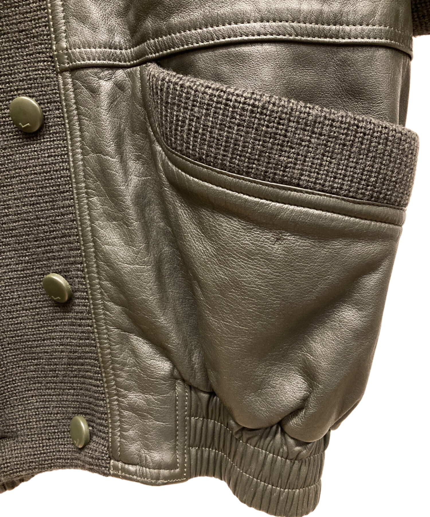 中古・古着通販】LANCEL (ランセル) レザー切替ジャケット カーキ