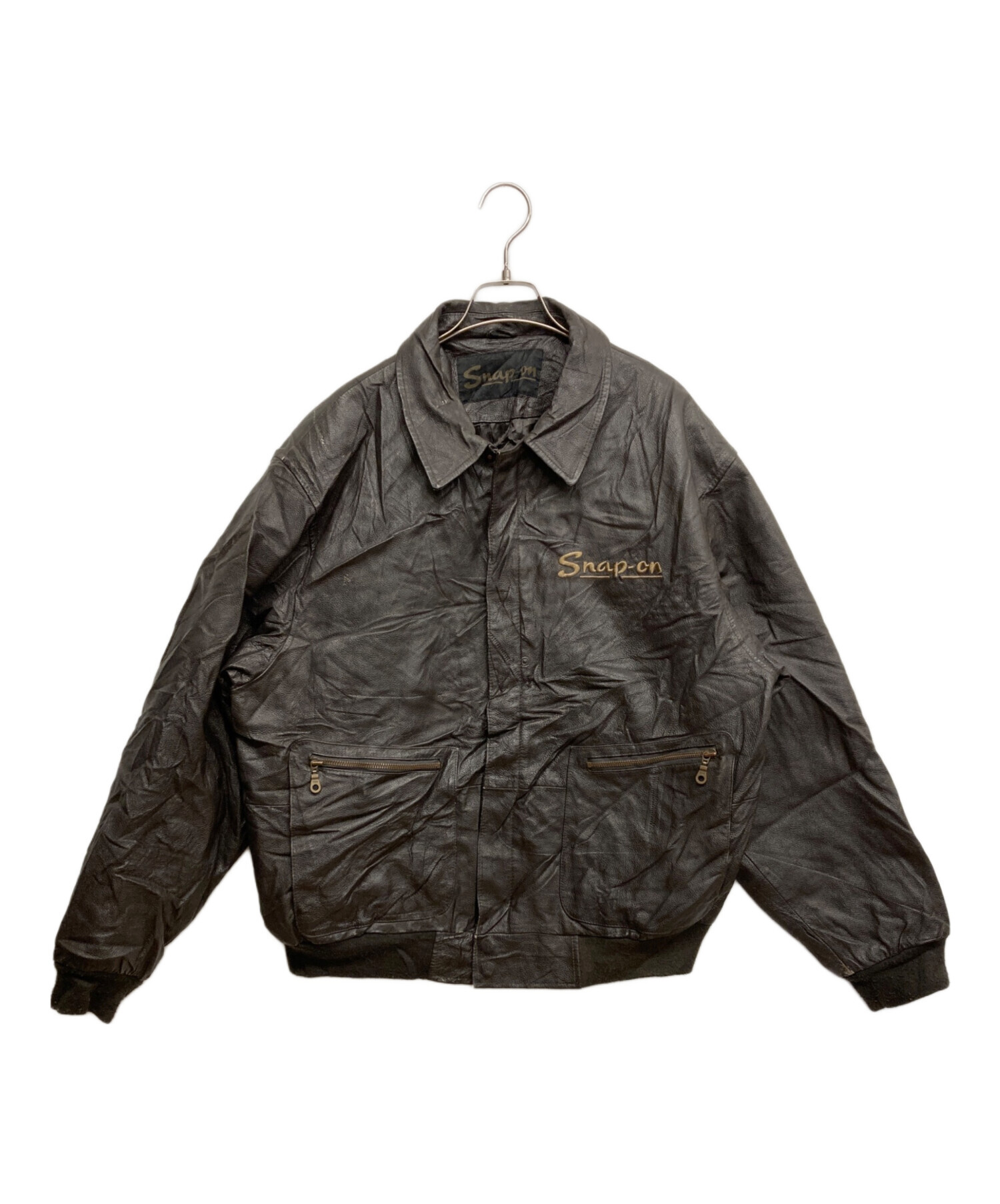 Snap-on スナップオン レザージャケット 本革 刺繍ロゴ ダークブラウン 中古・古着通販】SNAP-ON (スナップオン) レザージャケット ブラウン