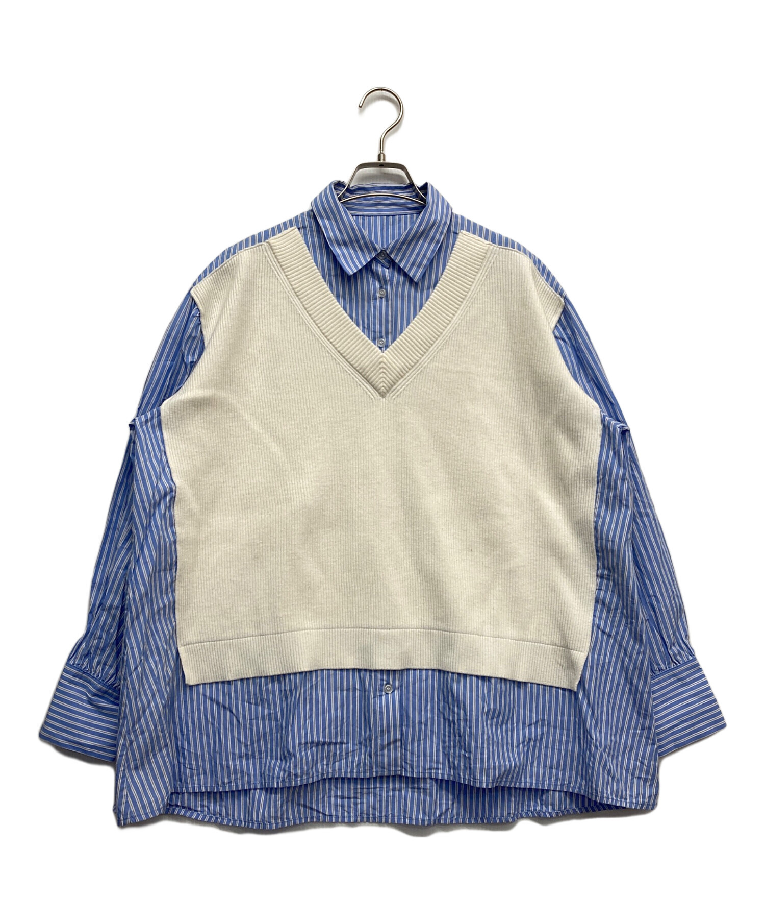 CADUNE カデュネ　ストライプ　ベストドッキングシャツ　ニット 中古・古着通販】CADUNE (カデュネ) ドッキングストライプシャツ