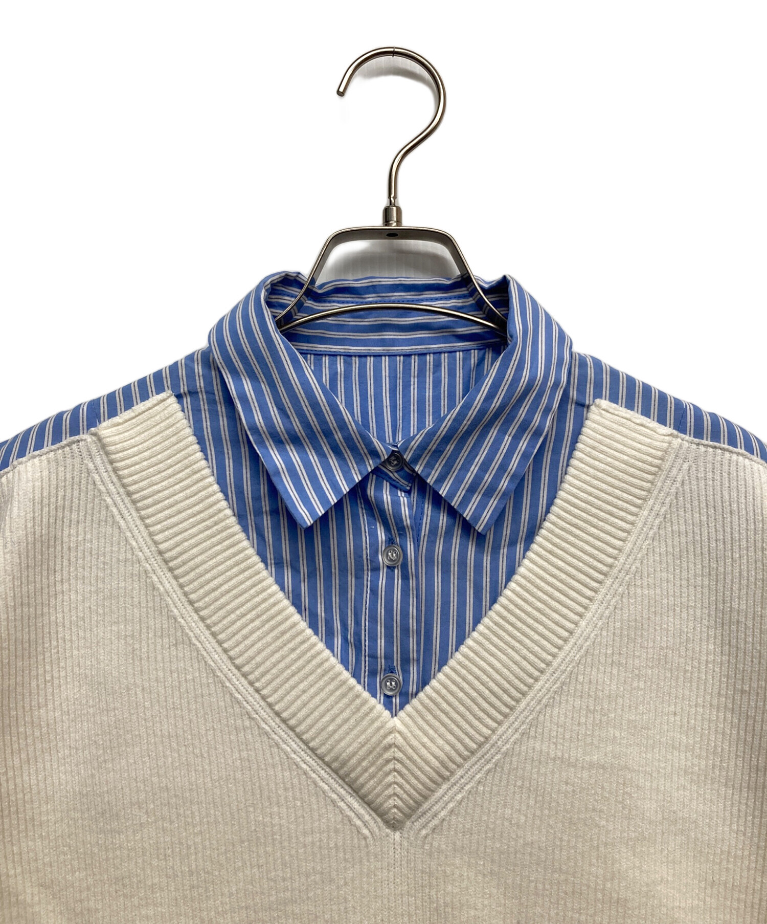 CADUNE カデュネ　ストライプ　ベストドッキングシャツ　ニット 中古・古着通販】CADUNE (カデュネ) ドッキングストライプシャツ