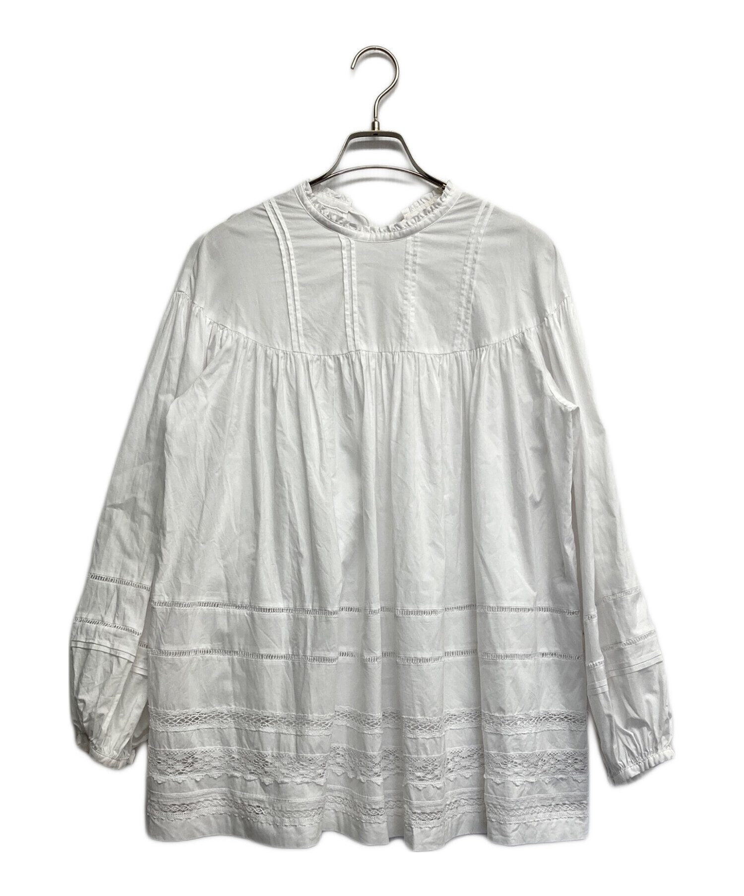 Ballsey - ボールジィ　近年モデル レースコンビ ヨークギャザーチュニックブラウス　S 中古・古着通販】BALLSEY (ボールジィ) コットンレースコンビ ヨーク