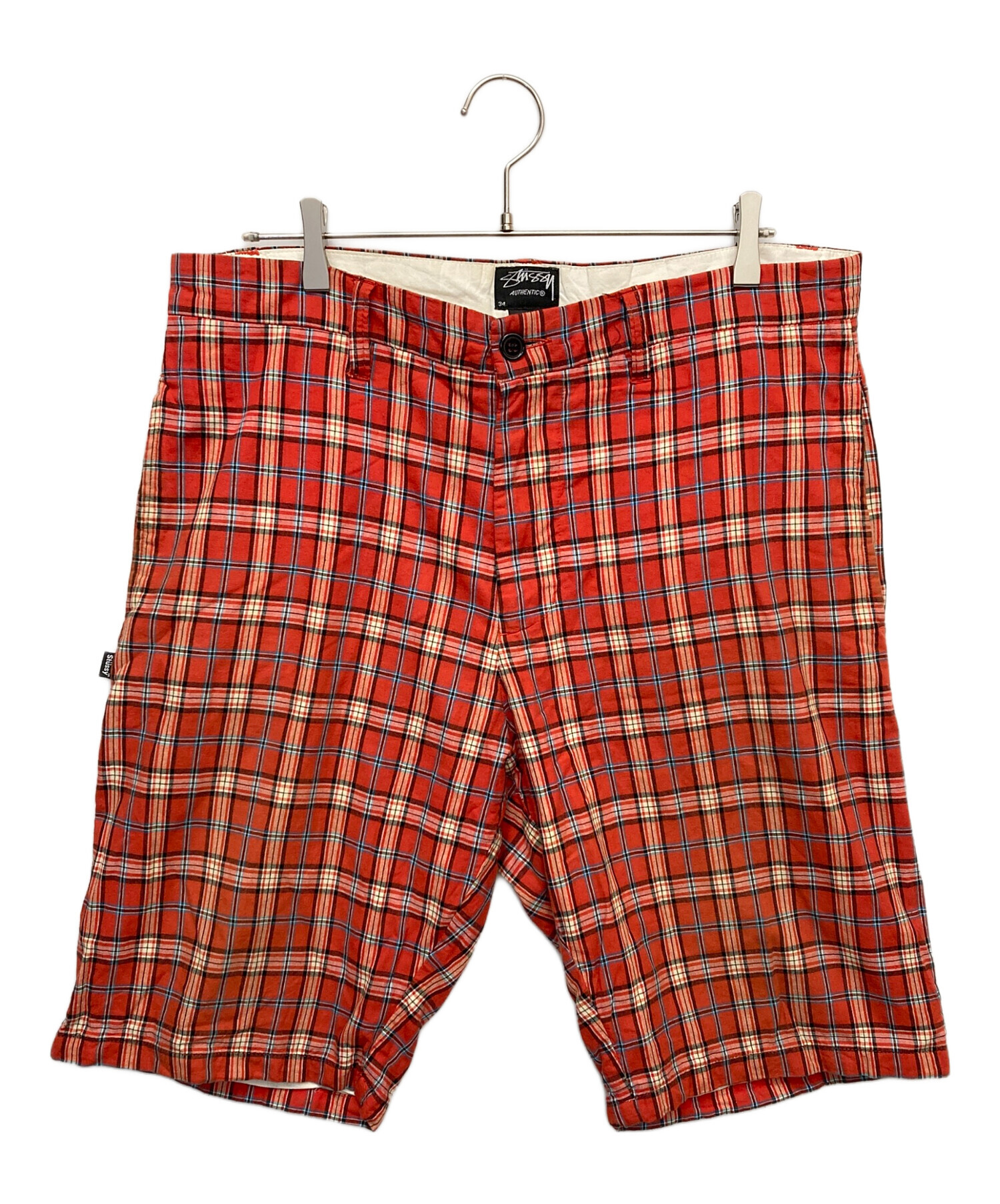 中古・古着通販】stussy (ステューシー) チェックハーフパンツ レッド