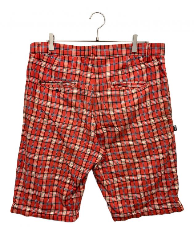 中古・古着通販】stussy (ステューシー) チェックハーフパンツ レッド