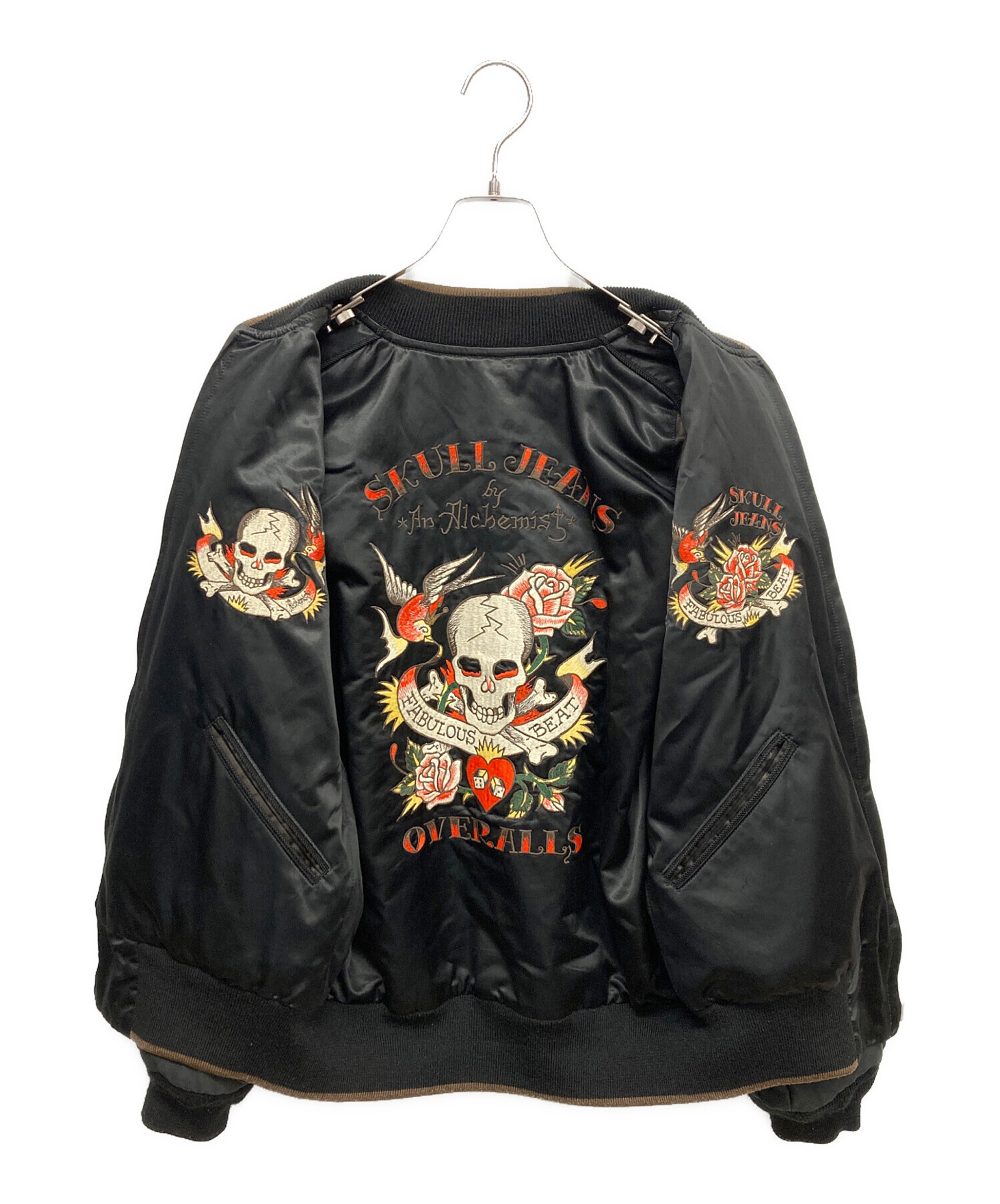 SKULL JEANS リバーシブルスカジャン ボンバージャケット38 スカル 中古・古着通販】SKULL JEANS (スカルジーンズ) スカジャン ブラック