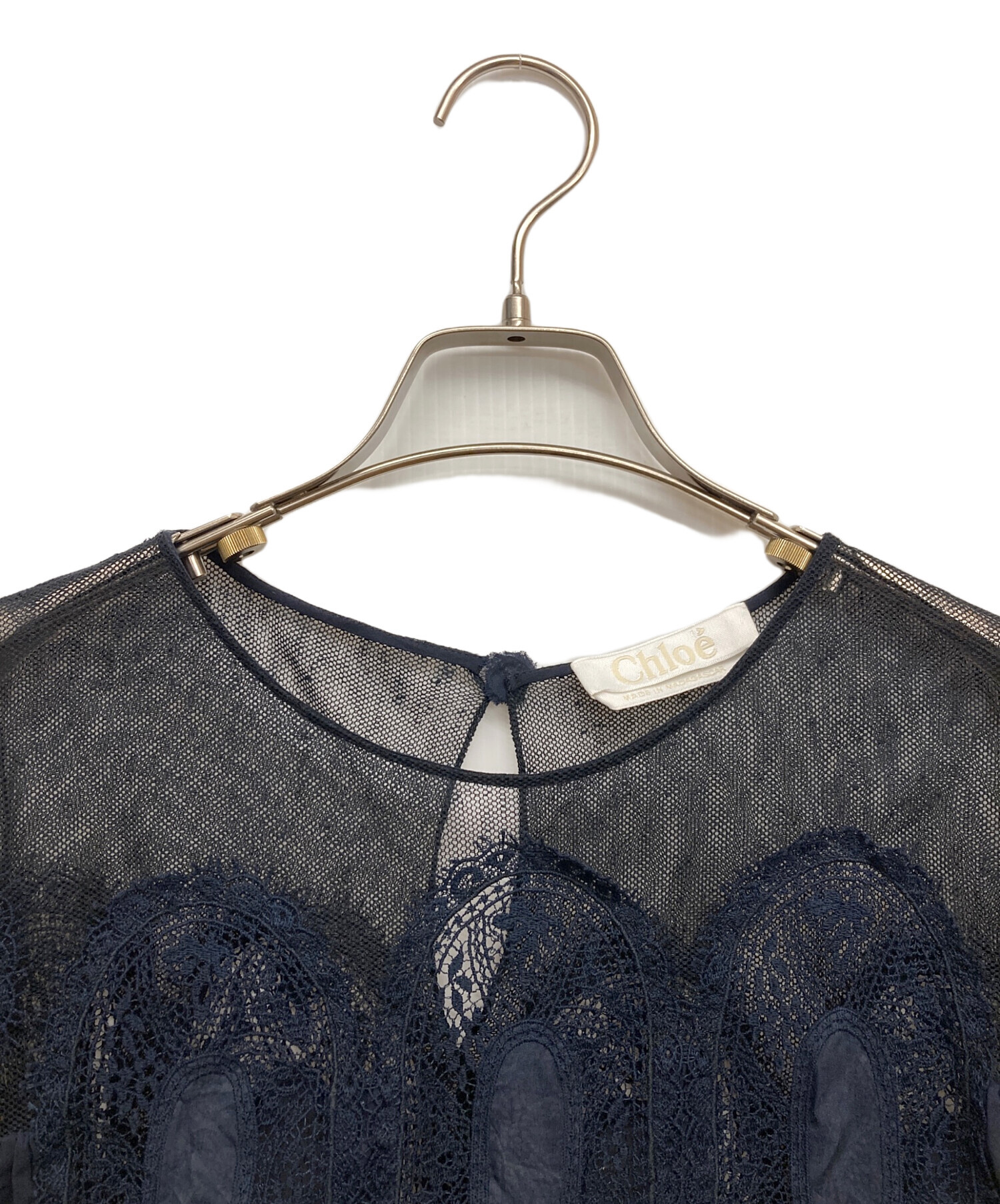 中古・古着通販】Chloe (クロエ) メダリオンブラウス ネイビー サイズ 中古・古着通販】Chloe (クロエ) メダリオンブラウス ネイビー サイズ