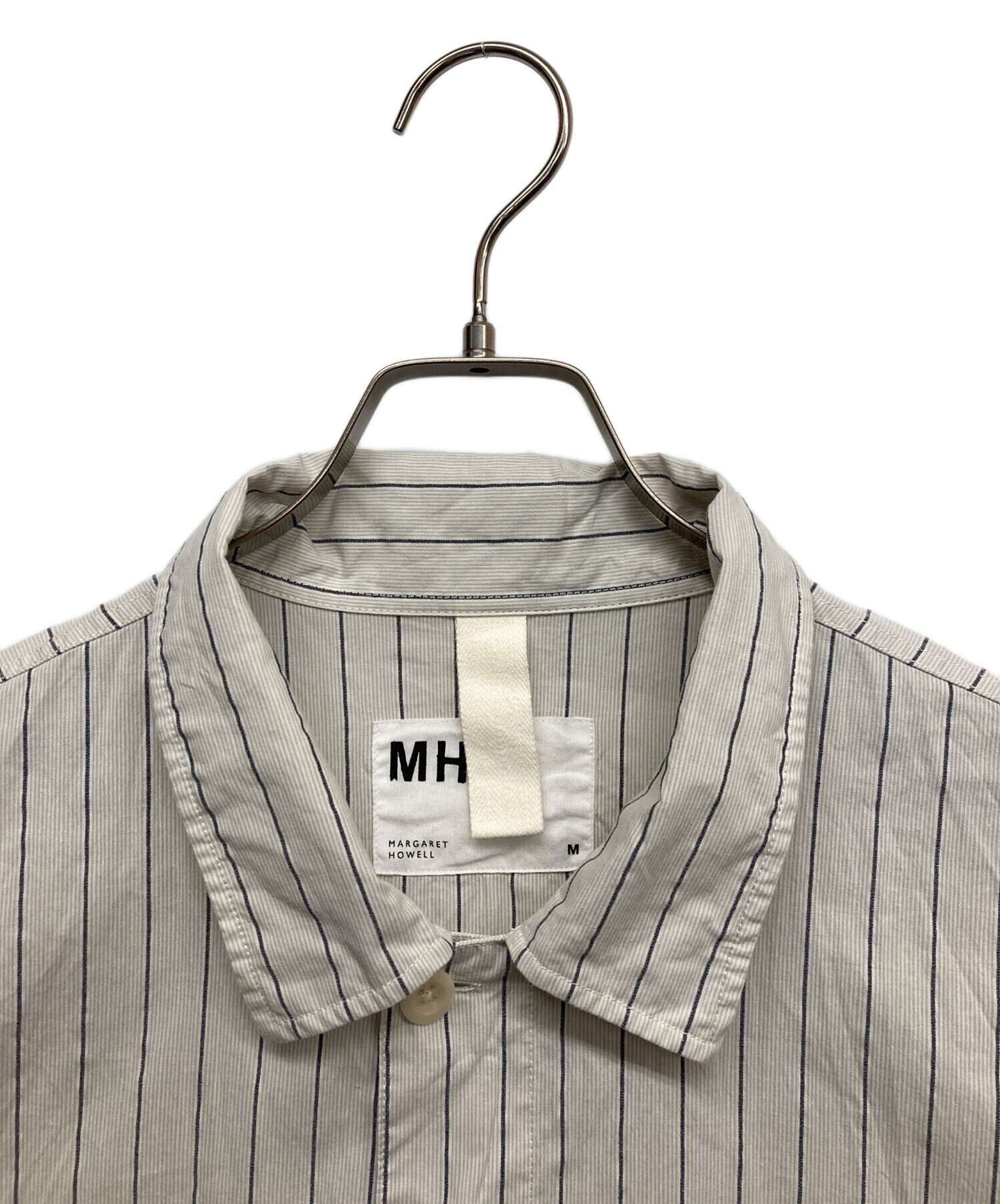RRL 美品 傑作 コットン ラミー ストライプ ワーク シャツ　生成 チンスト 中古・古着通販】MHL (エムエイチエル) ラミーコットンストライプS/S