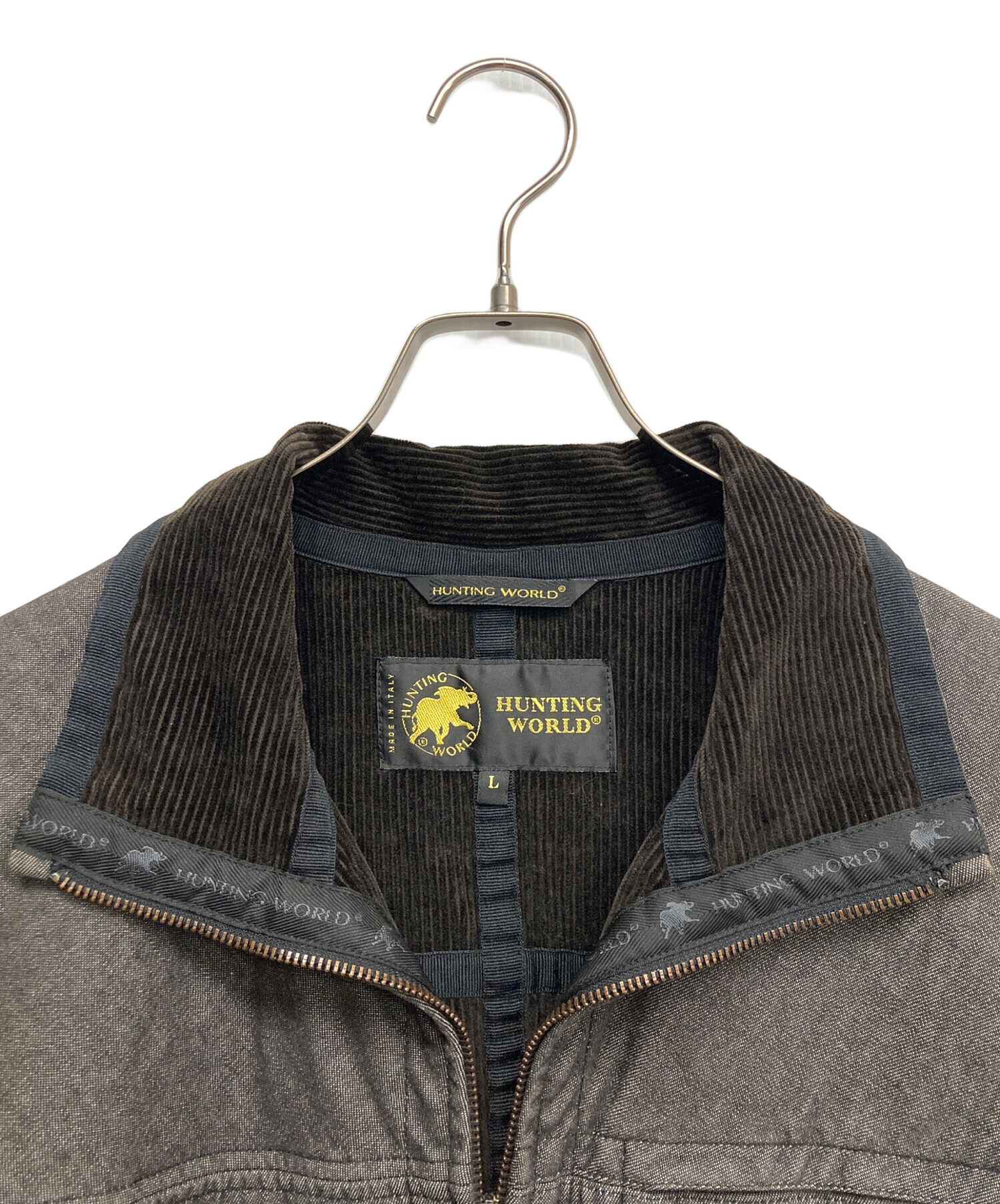 ハンティングワールド デニムジャケット L ワークジャケット ジップ グレー黒 中古・古着通販】HUNTING WORLD (ハンティングワールド) デニムジップ