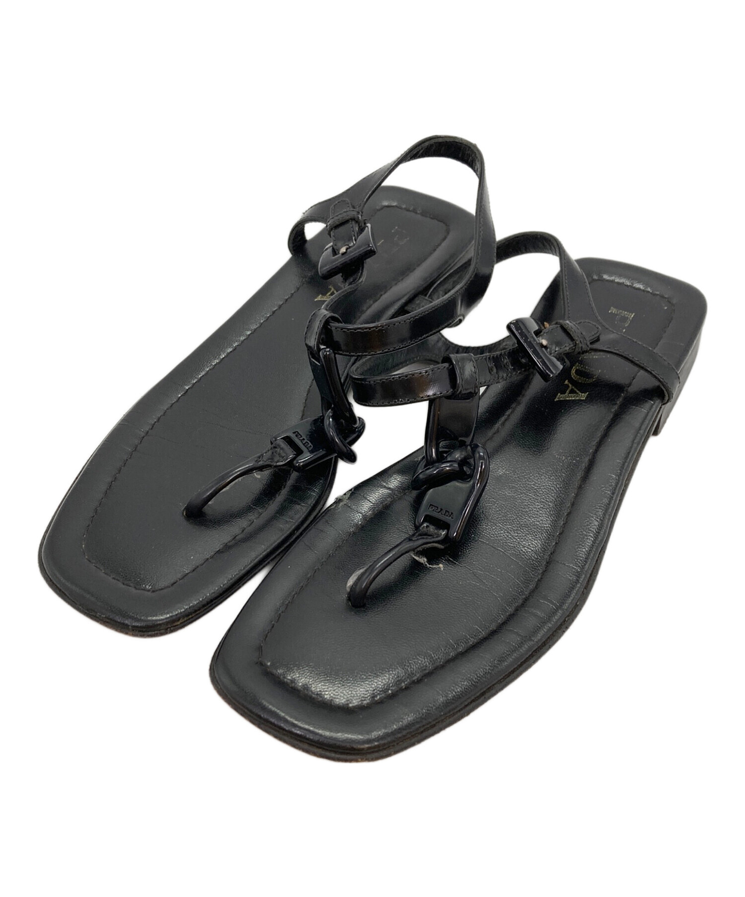 PRADA プラダ　ブラック　レザー　ヒールサンダル　トングサンダル　35 中古・古着通販】PRADA (プラダ) トングサンダル ブラック サイズ:37 1
