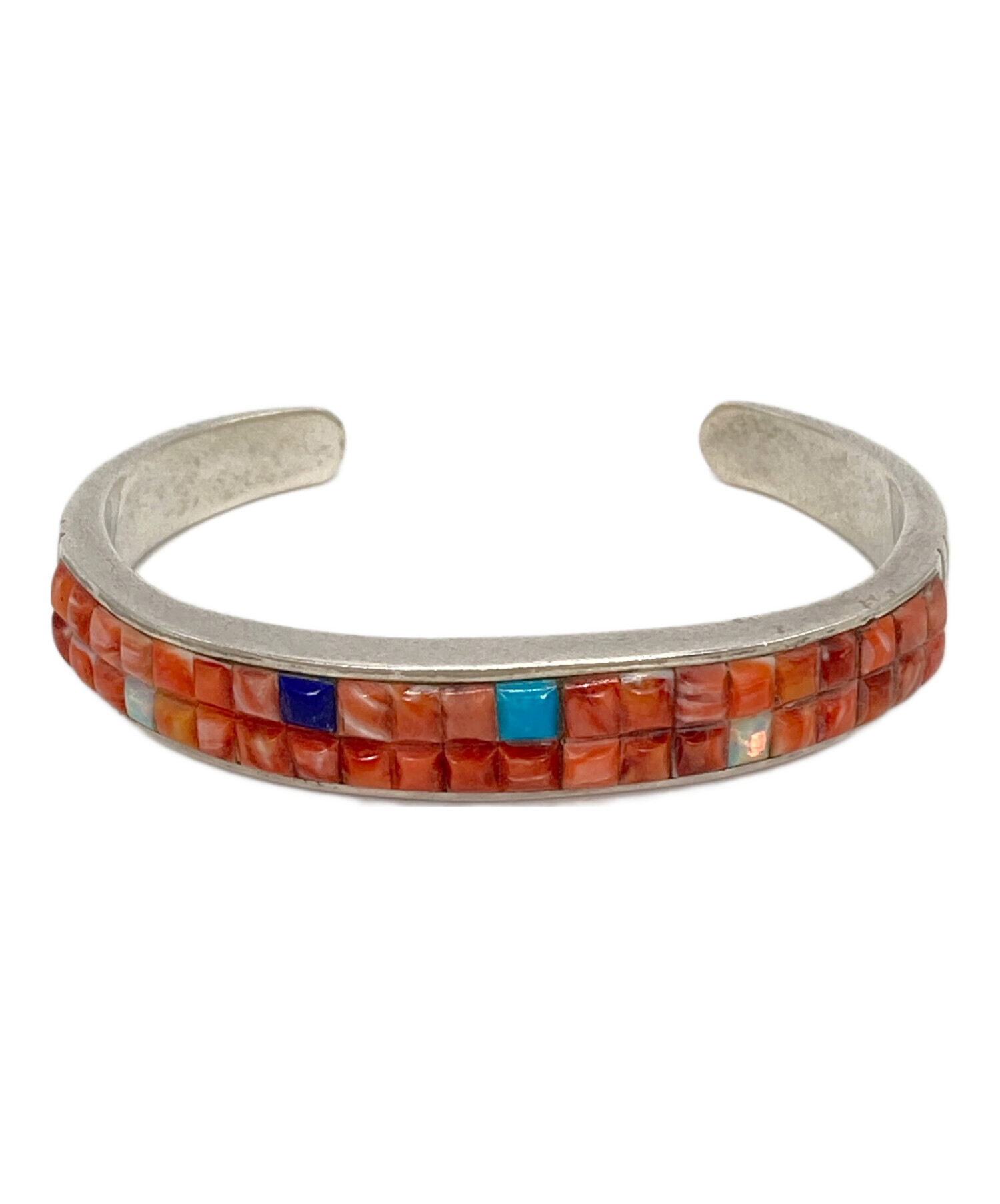 NAVAJOナバホヴィンテージターコイズ&レッドコーラルバングル 中古・古着通販】NAVAJO (ナバホ) インレイマルチストーンシルバー