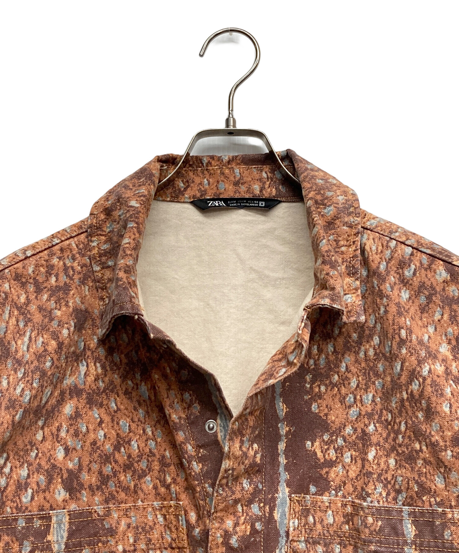 中古・古着通販】ZARA (ザラ) 総柄デニムジャケット オレンジ サイズ:M
