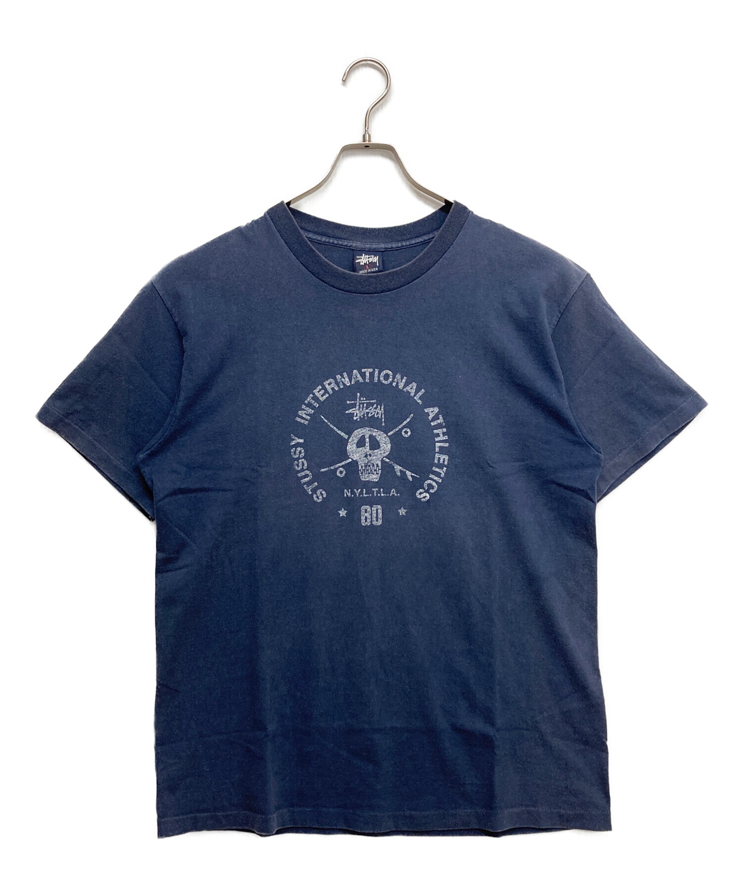90s OLD Stussy スカルプリント Tシャツ ネイビー　Mサイズ 中古・古着通販】stussy (ステューシー) スカルインターナショナル