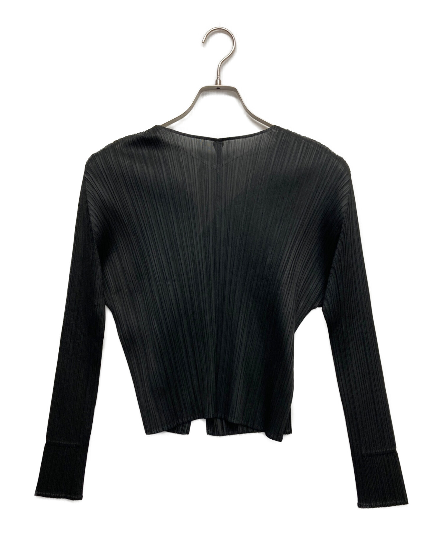 イッセイミヤケ PLEATS PLEASE Vネック カーディガン ブラック 3 中古・古着通販】PLEATS PLEASE ISSEY MIYAKE (プリーツプリーズ