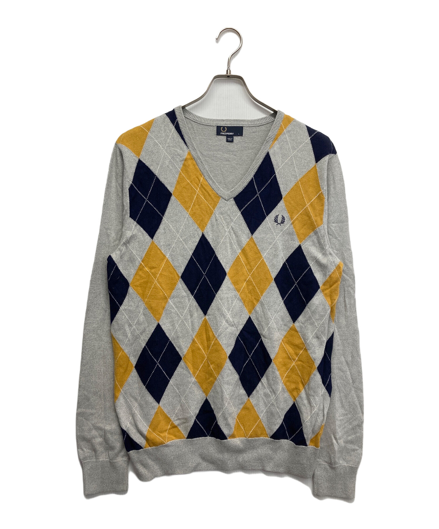 【USED】フレッド ペリー アーガイル クルーネック ニットセーター LL 中古・古着通販】FRED PERRY (フレッドペリー) アーガイルニット