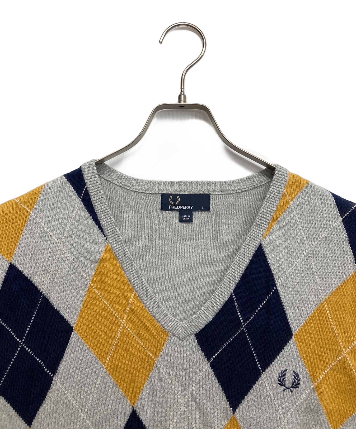 【USED】フレッド ペリー アーガイル クルーネック ニットセーター LL 中古・古着通販】FRED PERRY (フレッドペリー) アーガイルニット
