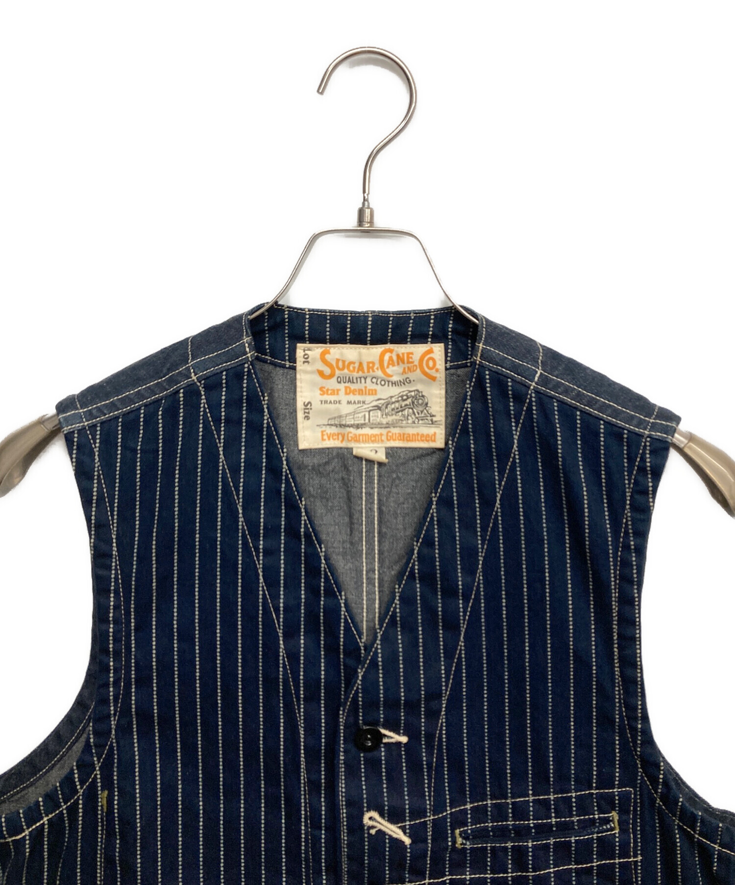 SUGAR CANE WABASH STRIPE WORK VEST 40 中古 中古・古着通販】SUGAR CANE (シュガーケーン) WABASH STRIPE WORK