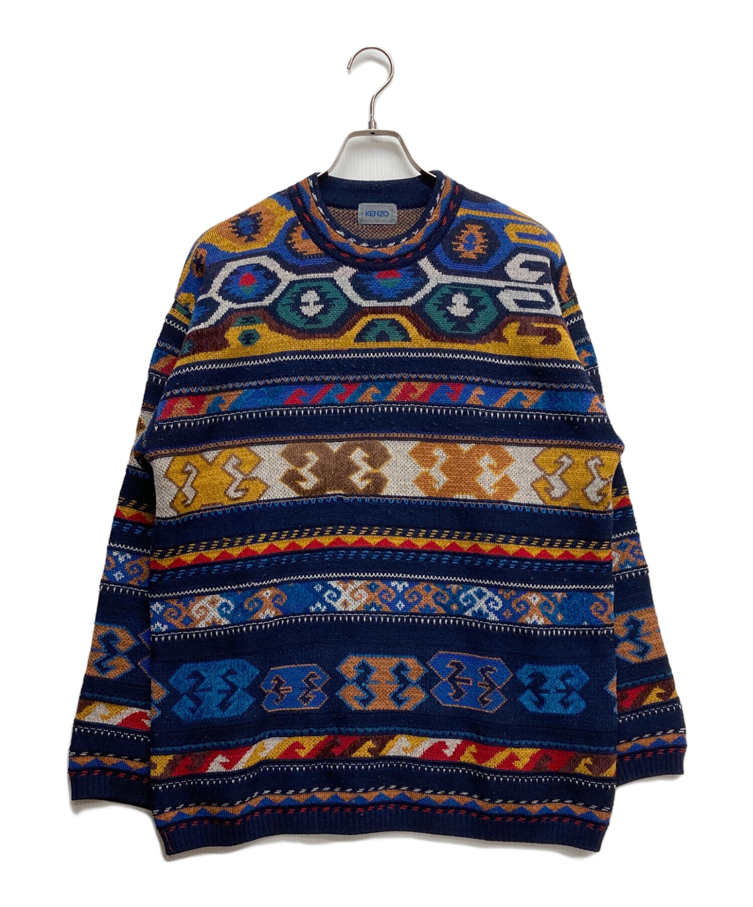 【ケンゾー/KENZO】マルチカラーニット ハイネック 柄 Vintage 中古・古着通販】KENZO (ケンゾー) マルチカラーニット ベージュ