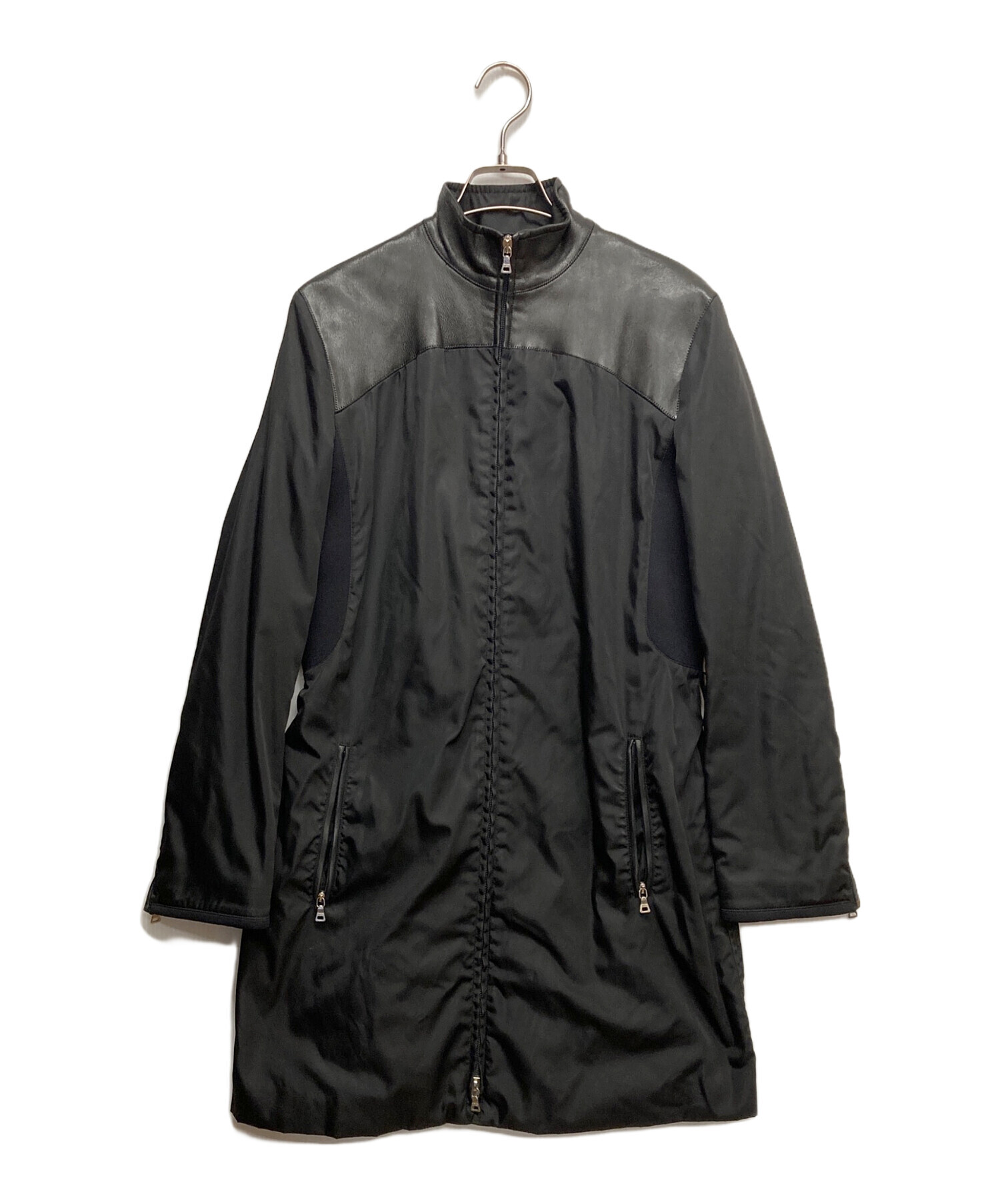 中古・古着通販】PRADA (プラダ) ナイロンコンビレザーコート ブラック