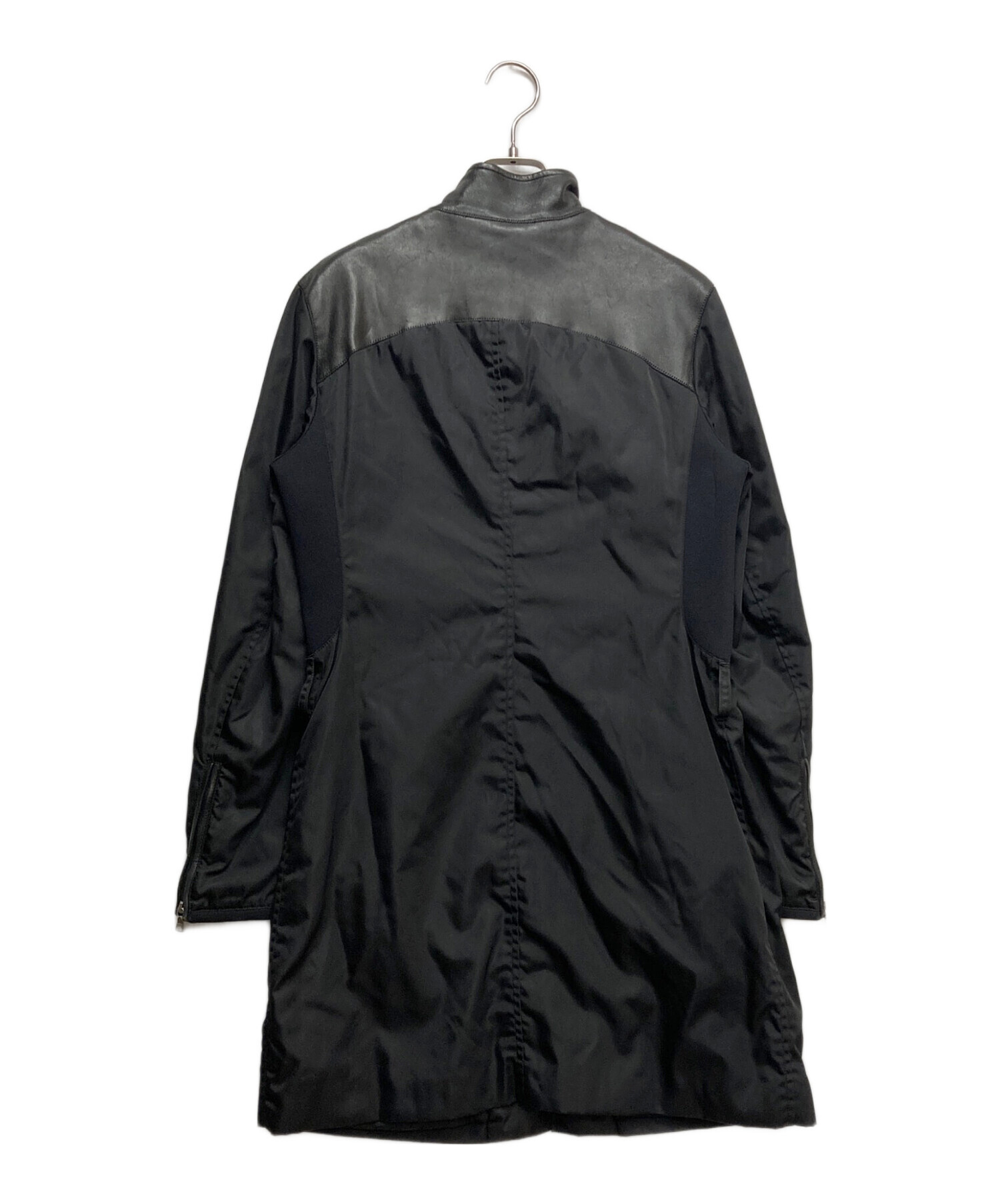 中古・古着通販】PRADA (プラダ) ナイロンコンビレザーコート ブラック