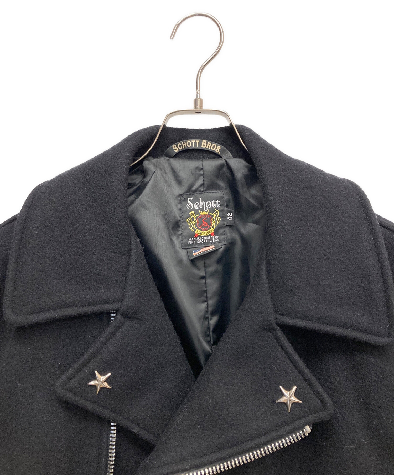 未使用/タグ付き■schott ウールコート　792 ブラック　40 中古・古着通販】Schott (ショット) 779 ウール ジップ ピーコート